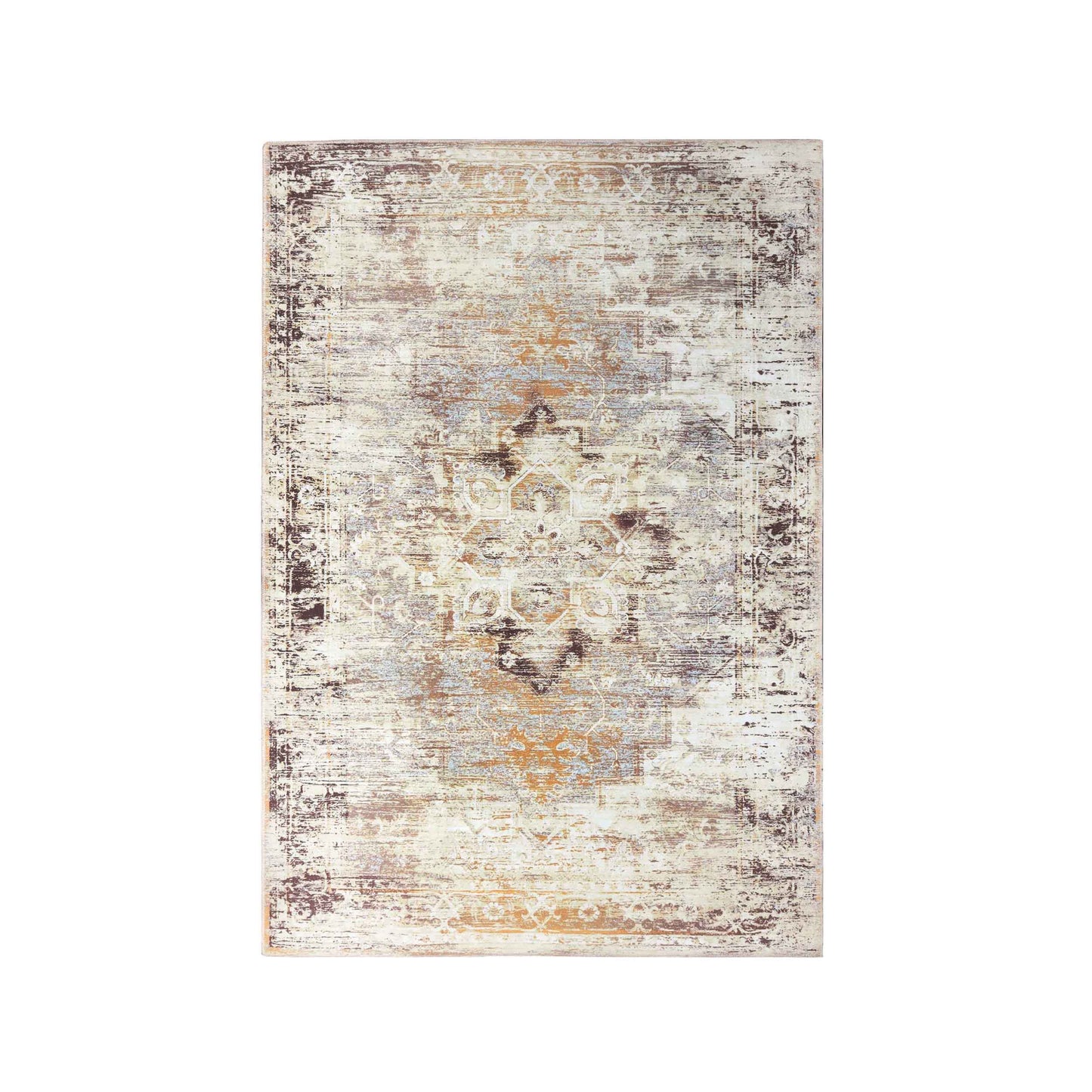 Dove Faded Medallion Machine Washable Indoor Area Rug or Runner Rug