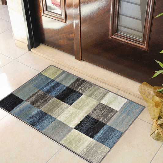 Superior Rockaway Geometric Checkered Rivulet Transitional Area Rug - Majolica Blue