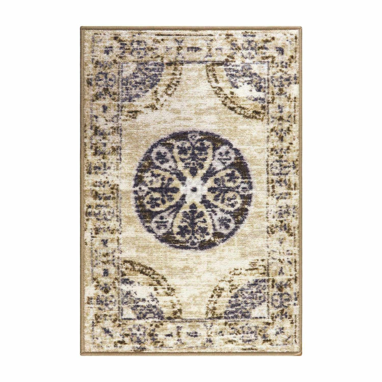 Superior Shiloh Non-Slip Distressed Medallion Indoor Washable Area Rug - Gray cream