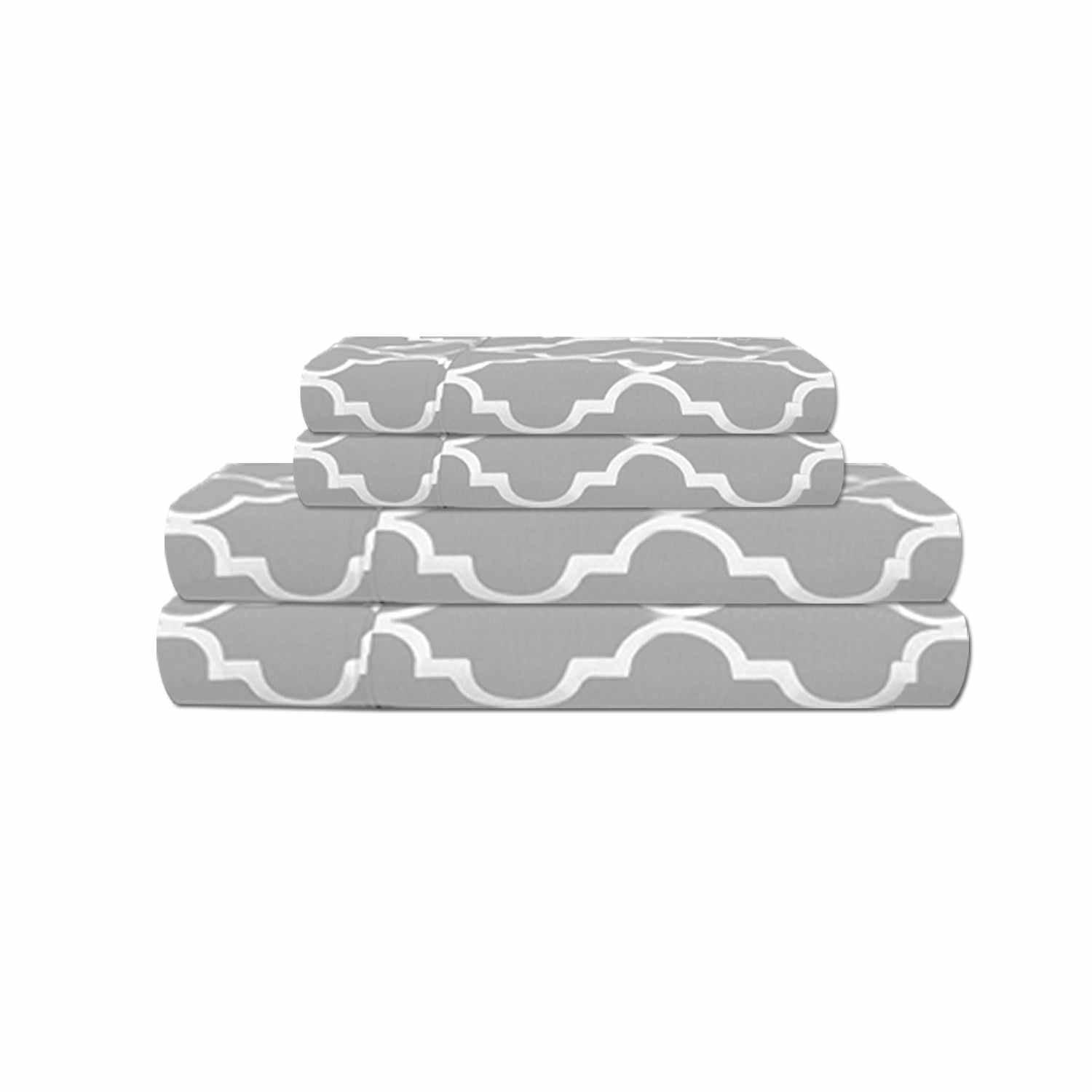 Superior 300-Thread Count Moroccan Decorative Trellis Cotton Sheet Set - Grey
