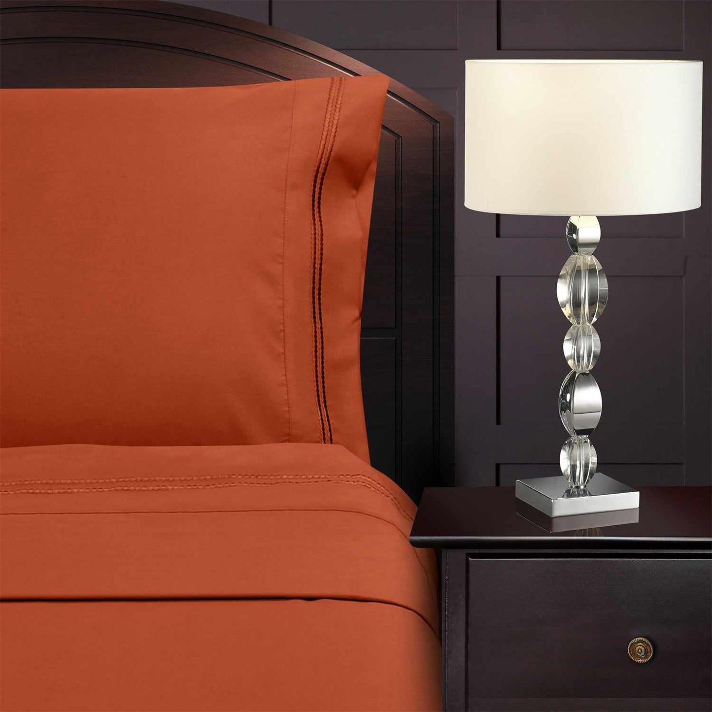 Superior 3000 Series Wrinkle Resistant 2 Line Embroidery Sheet Set - Pumpkin