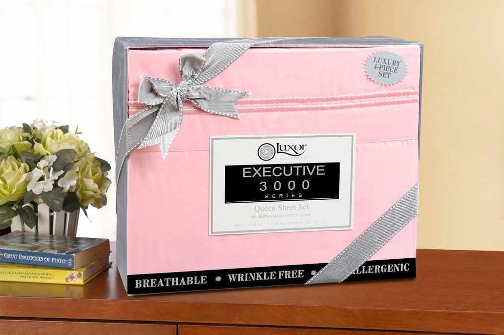 Superior 3000 Series Wrinkle Resistant 2 Line Embroidery Sheet Set - Pink