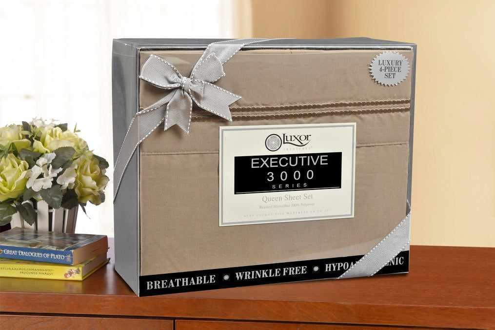 Superior 3000 Series Wrinkle Resistant 2 Line Embroidery Sheet Set - Taupe