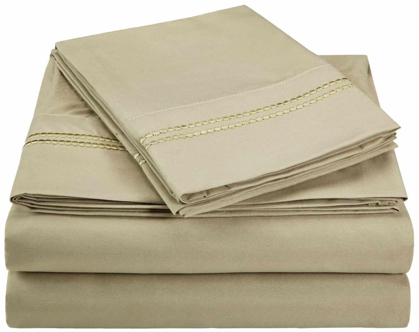 Superior 3000 Series Wrinkle Resistant 2 Line Embroidery Sheet Set - Tan
