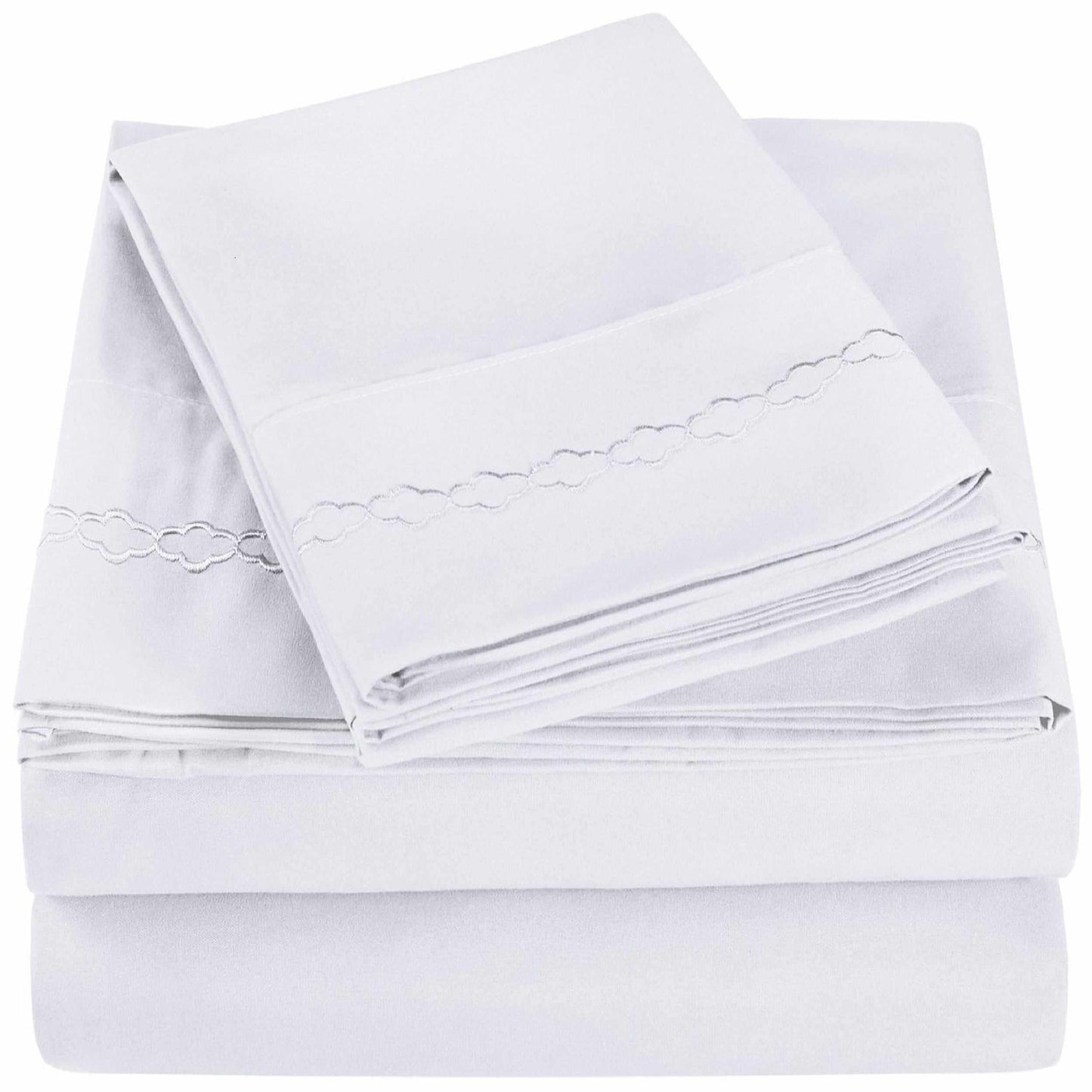 3000 Series Wrinkle Resistant Cloud Embroidered Sheet Set - White