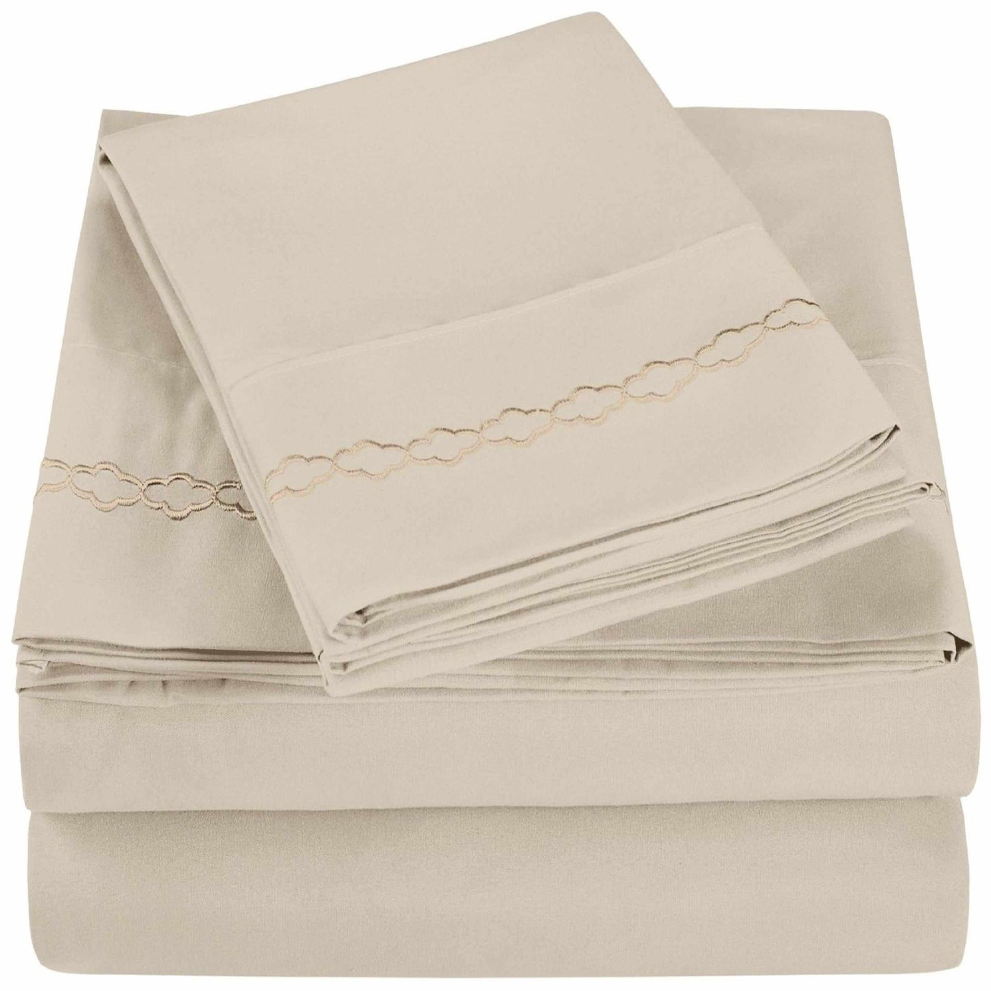 3000 Series Wrinkle Resistant Cloud Embroidered Sheet Set - Ivory