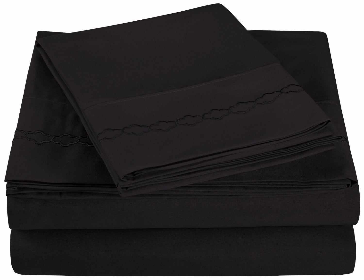 3000 Series Wrinkle Resistant Cloud Embroidered Sheet Set - Black