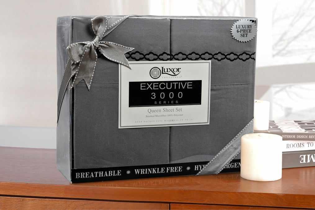 Superior 3000 Series Wrinkle Resistant Cloud Embroidered Sheet Set - Black/Grey