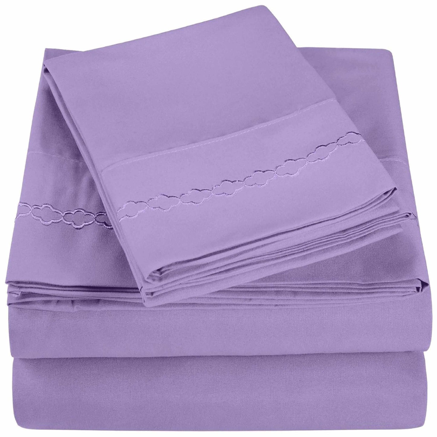 3000 Series Wrinkle Resistant Cloud Embroidered Sheet Set - Lilac