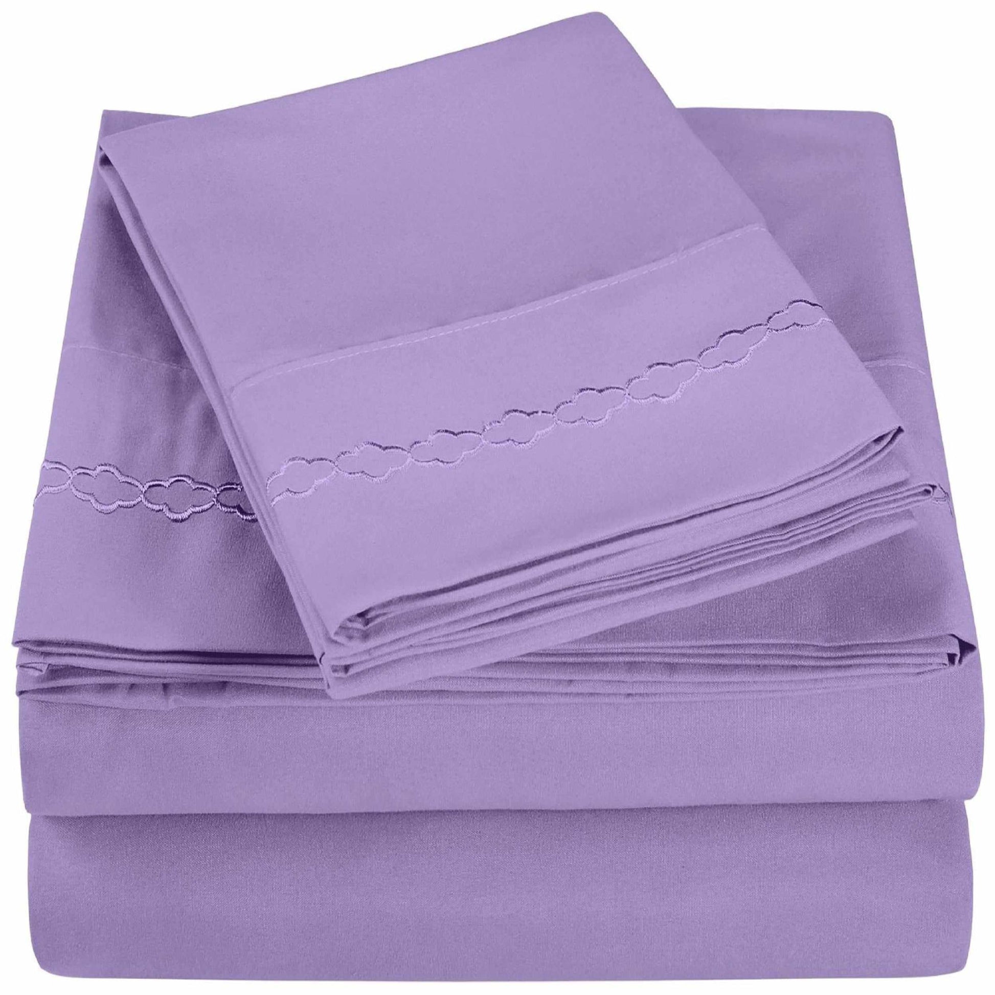 3000 Series Wrinkle Resistant Cloud Embroidered Sheet Set - Lilac