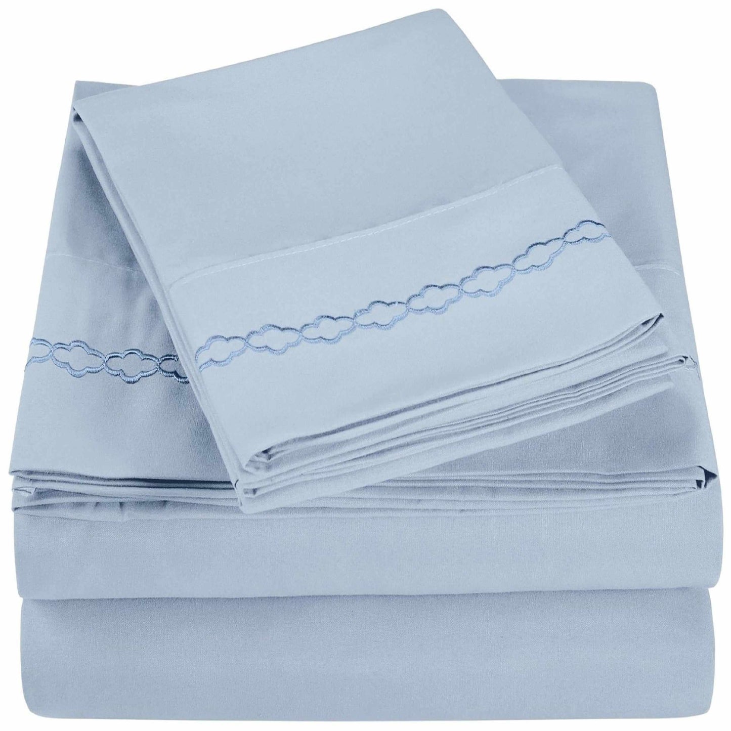 3000 Series Wrinkle Resistant Cloud Embroidered Sheet Set - Light Blue