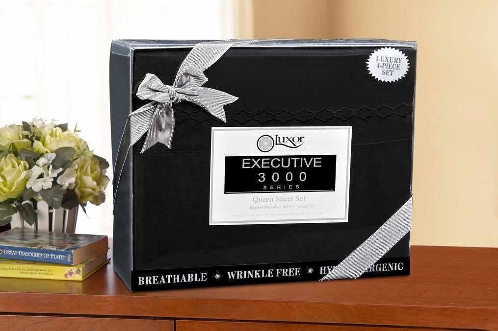 3000 Series Wrinkle Resistant Cloud Embroidered Sheet Set - Black