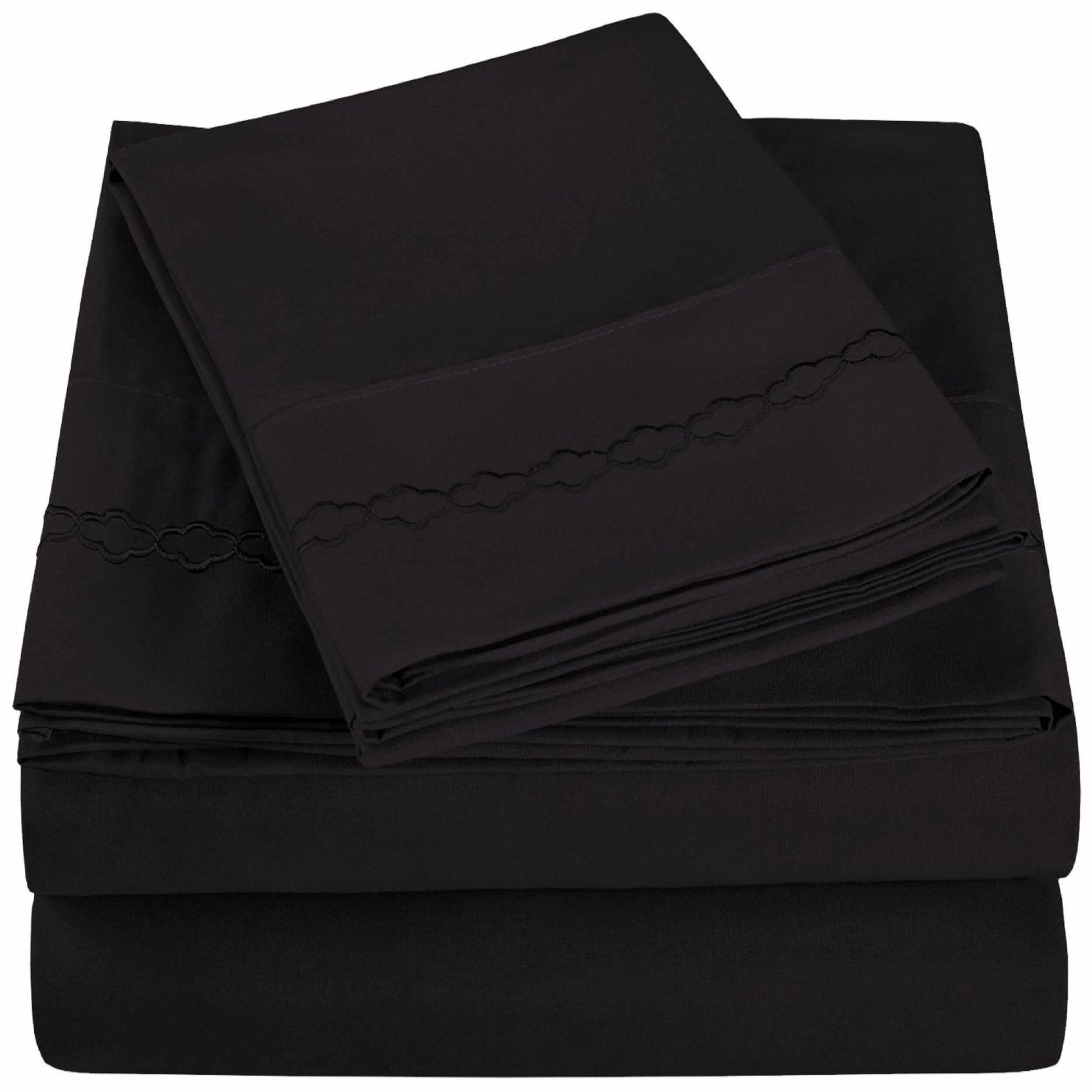 3000 Series Wrinkle Resistant Cloud Embroidered Sheet Set - Black