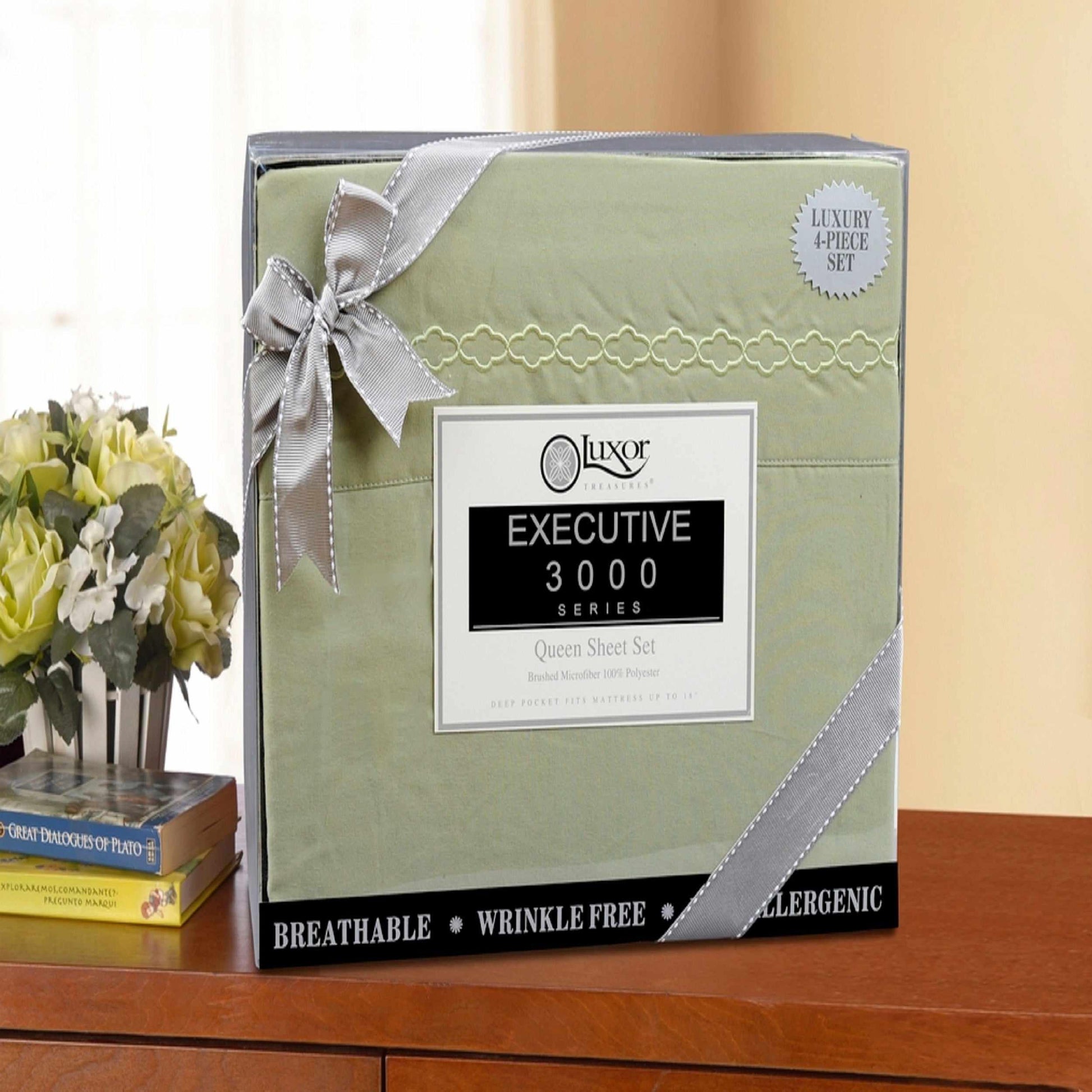 3000 Series Wrinkle Resistant Cloud Embroidered Sheet Set - Sage