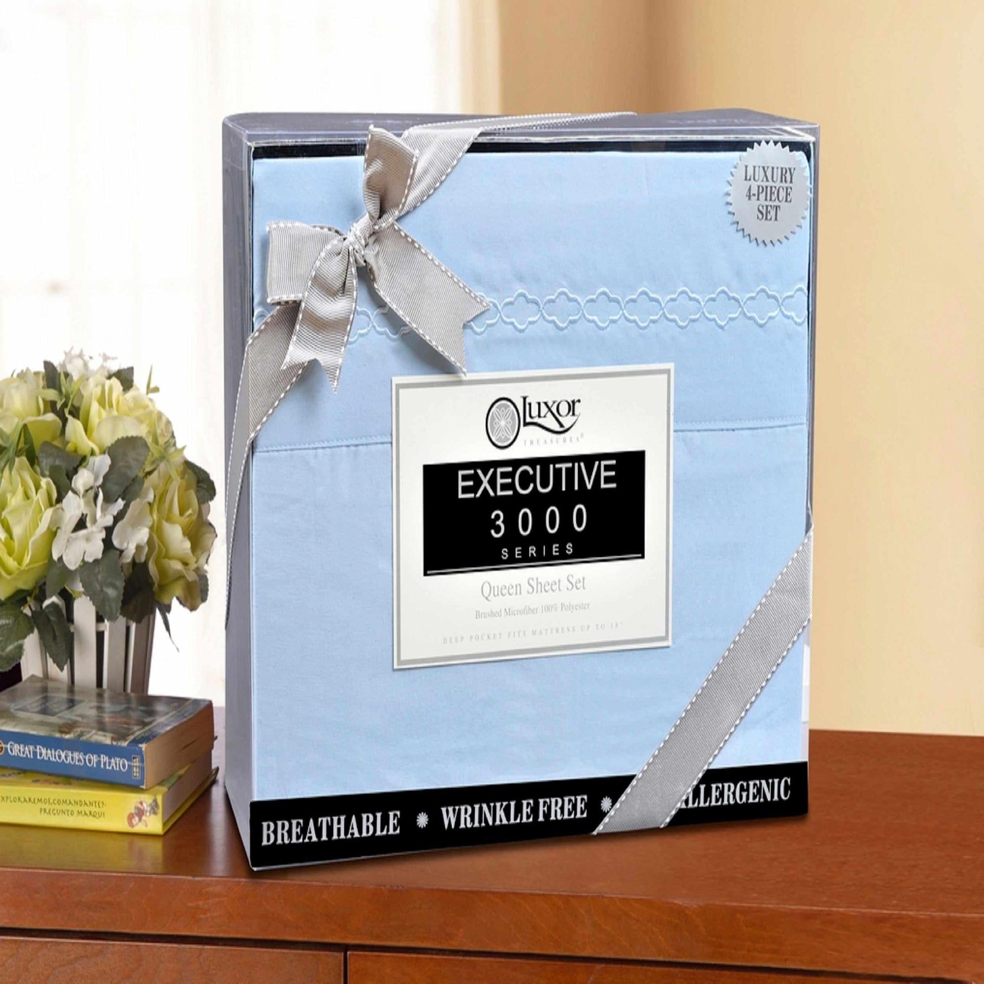 3000 Series Wrinkle Resistant Cloud Embroidered Sheet Set - Light Blue