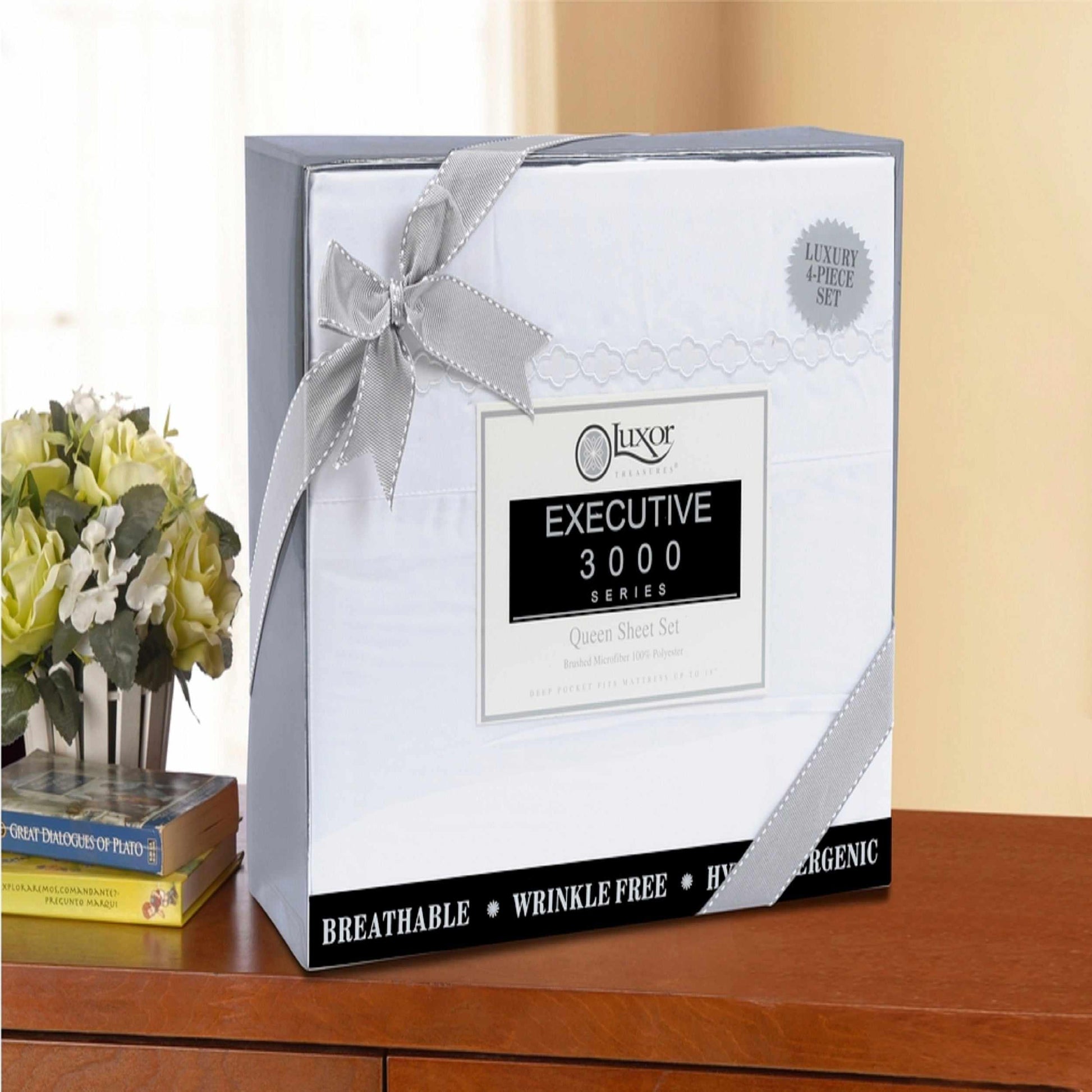 3000 Series Wrinkle Resistant Cloud Embroidered Sheet Set - White