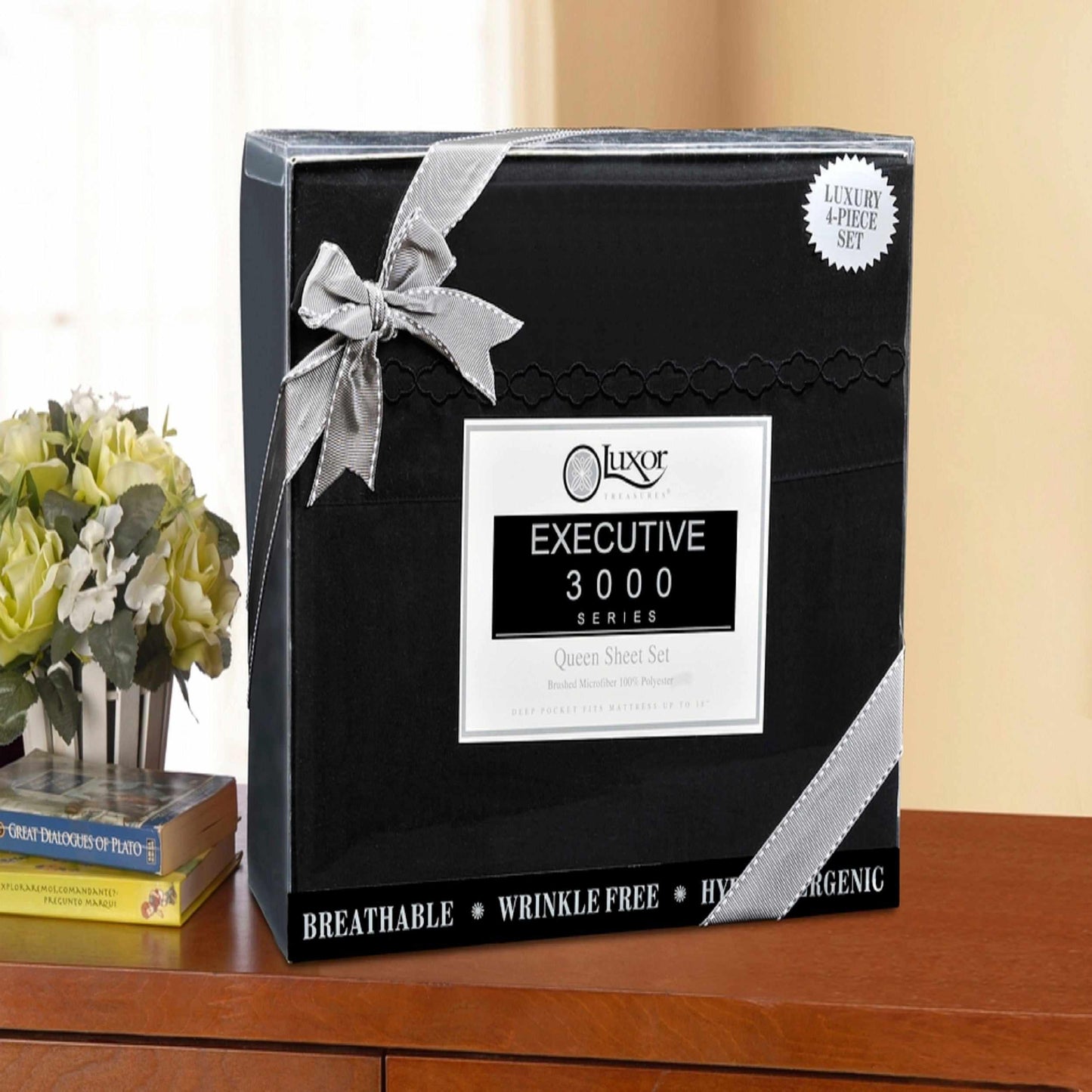 3000 Series Wrinkle Resistant Cloud Embroidered Sheet Set - Black