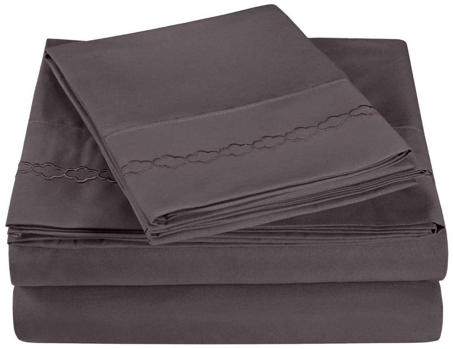 3000 Series Wrinkle Resistant Cloud Embroidered Sheet Set - Charcoal