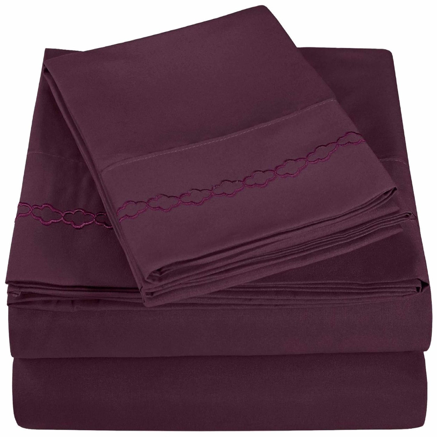 3000 Series Wrinkle Resistant Cloud Embroidered Sheet Set - Plum