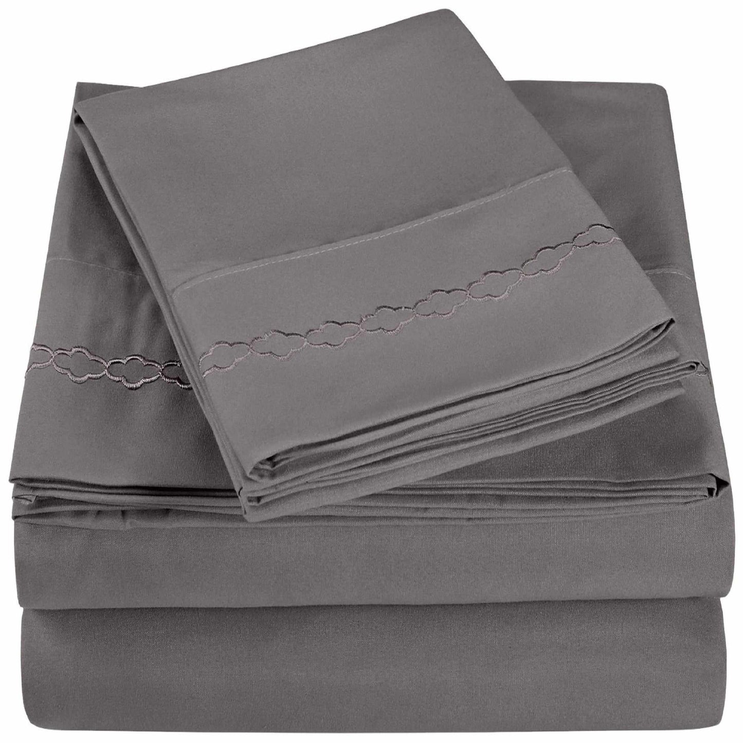 3000 Series Wrinkle Resistant Cloud Embroidered Sheet Set - Silver