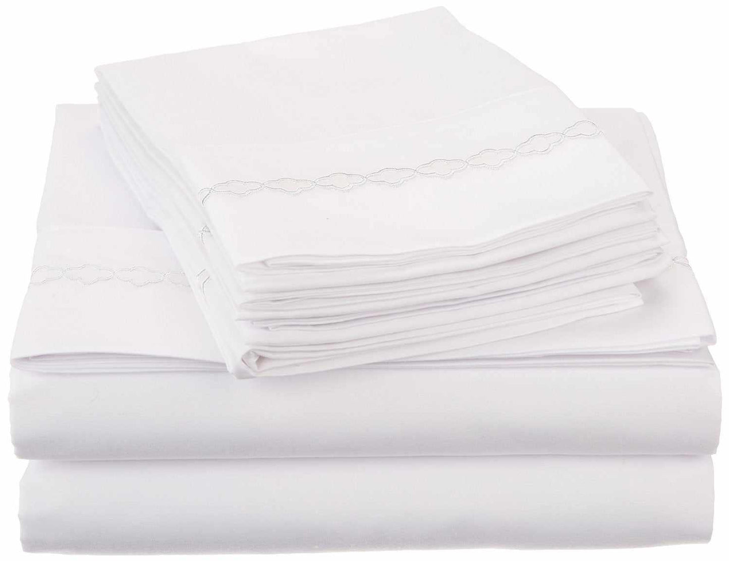 Superior 3000 Series Wrinkle Resistant Cloud Embroidered Sheet Set - White