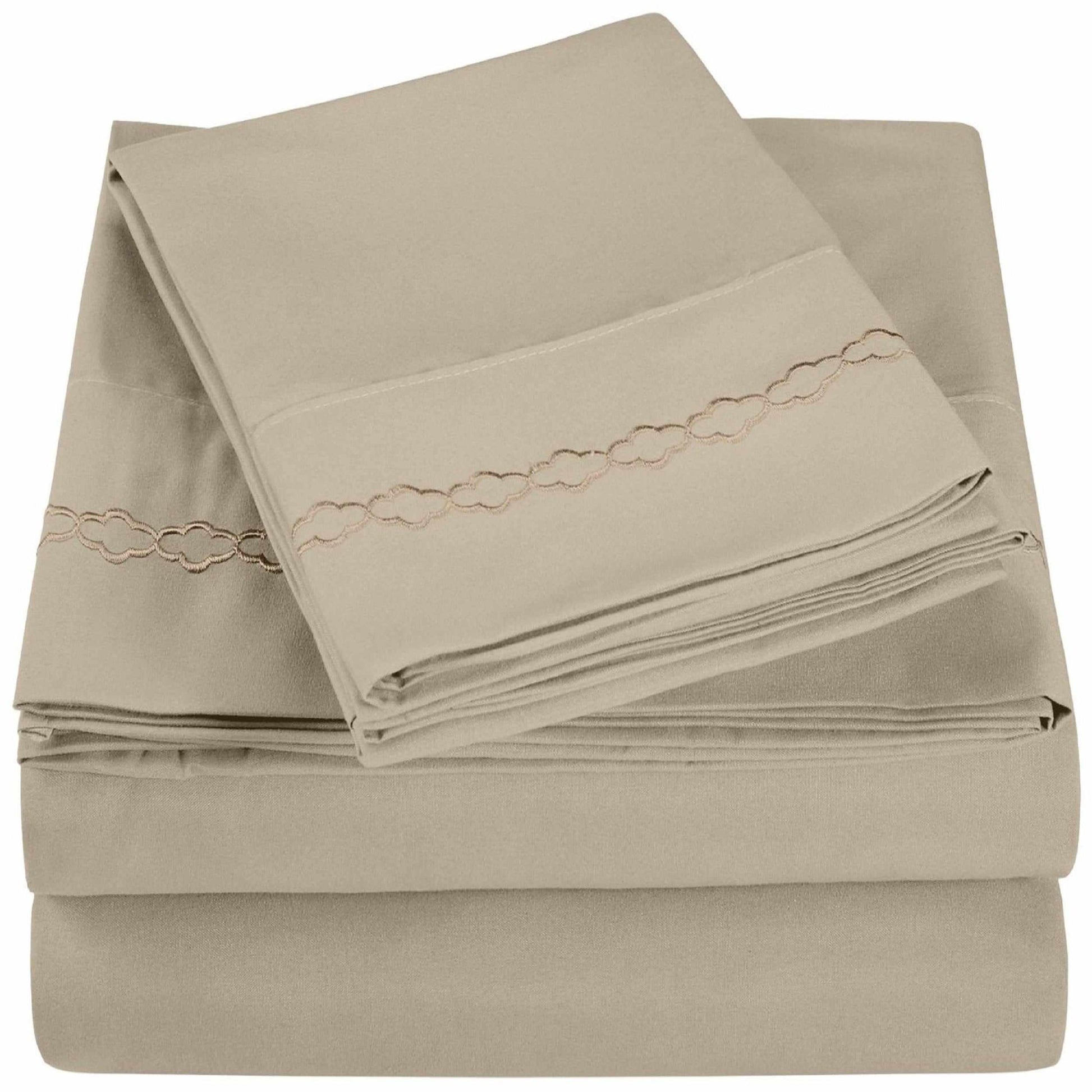 3000 Series Wrinkle Resistant Cloud Embroidered Sheet Set - Tan