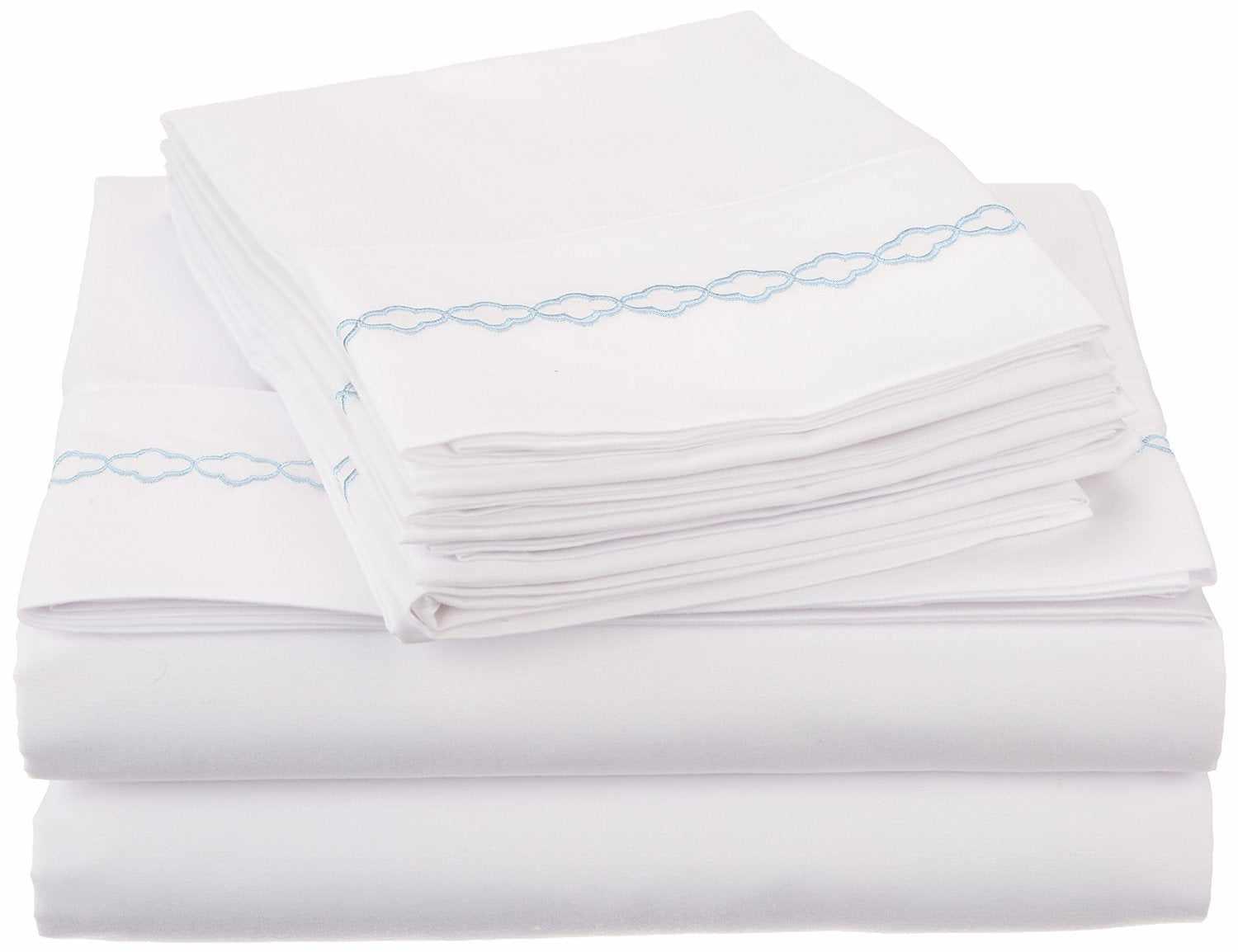 Superior 3000 Series Wrinkle Resistant Cloud Embroidered Sheet Set - White/Blue