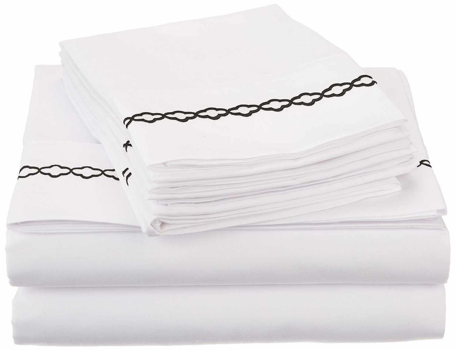 Superior 3000 Series Wrinkle Resistant Cloud Embroidered Sheet Set - White/Black