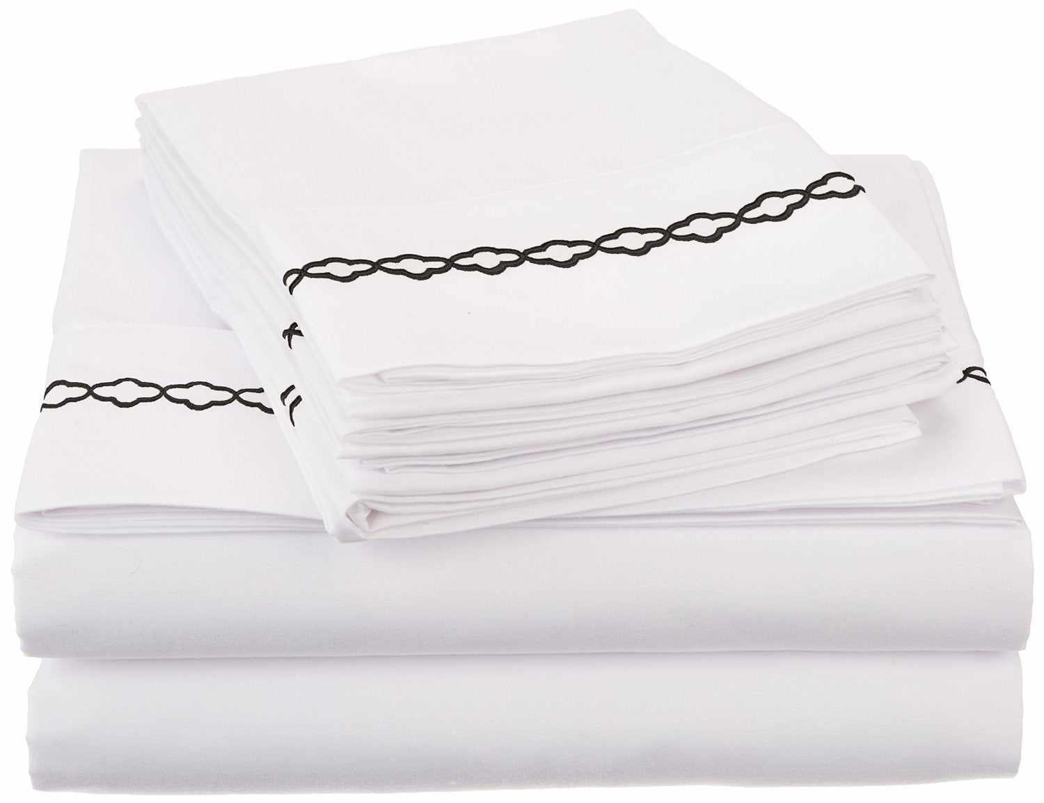 Superior 3000 Series Wrinkle Resistant Cloud Embroidered Sheet Set - White/Black