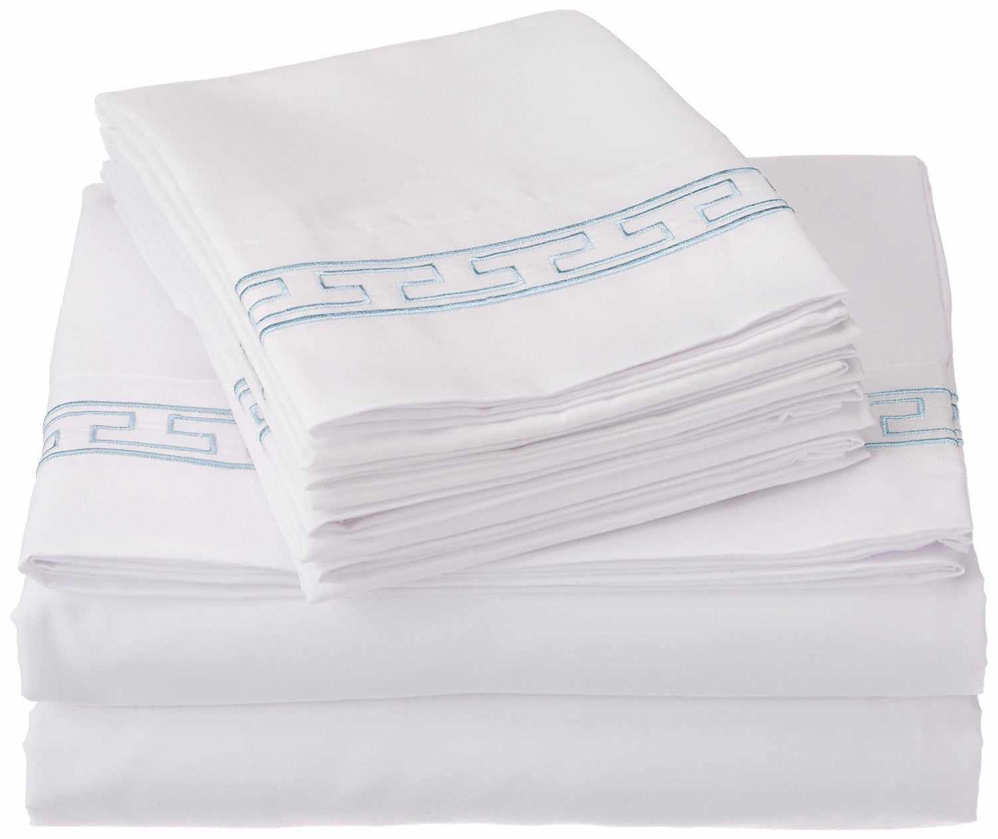 Superior 3000 Series Wrinkle Resistant Elegant Embroidered 6 Piece Sheet Set - White/Blue
