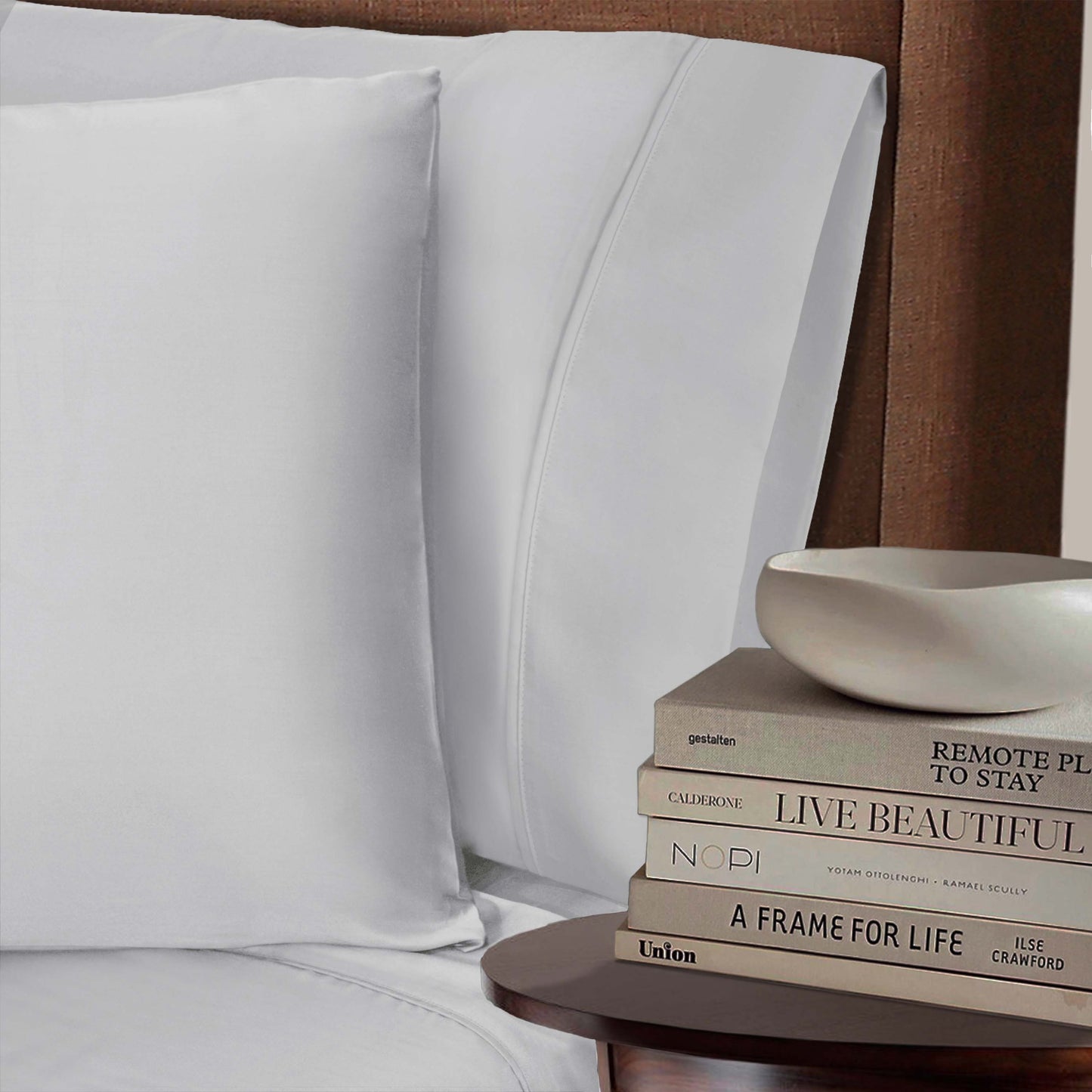 Superior 100% Rayon From Bamboo 300 Thread Count Solid 2 Piece Pillowcase Set - Platinum