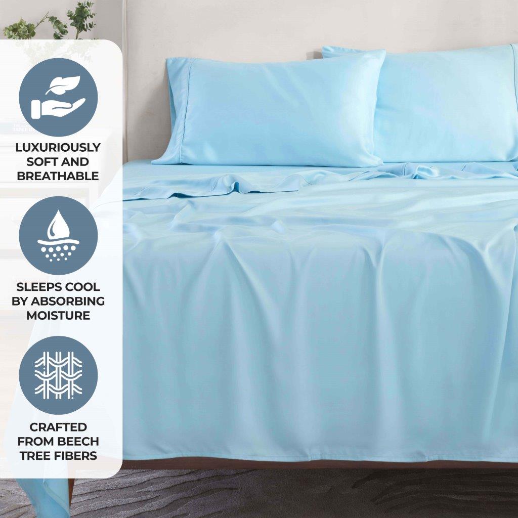 300 Thread Count Modal from Beechwood Solid Pillowcase Set - Light Blue