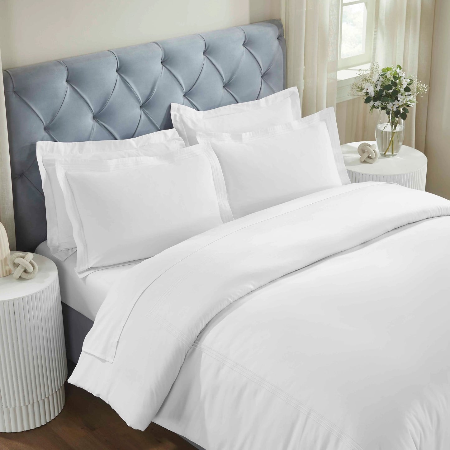 Brandon Cotton Three-Line Embroidered 3 Piece Duvet Cover Set