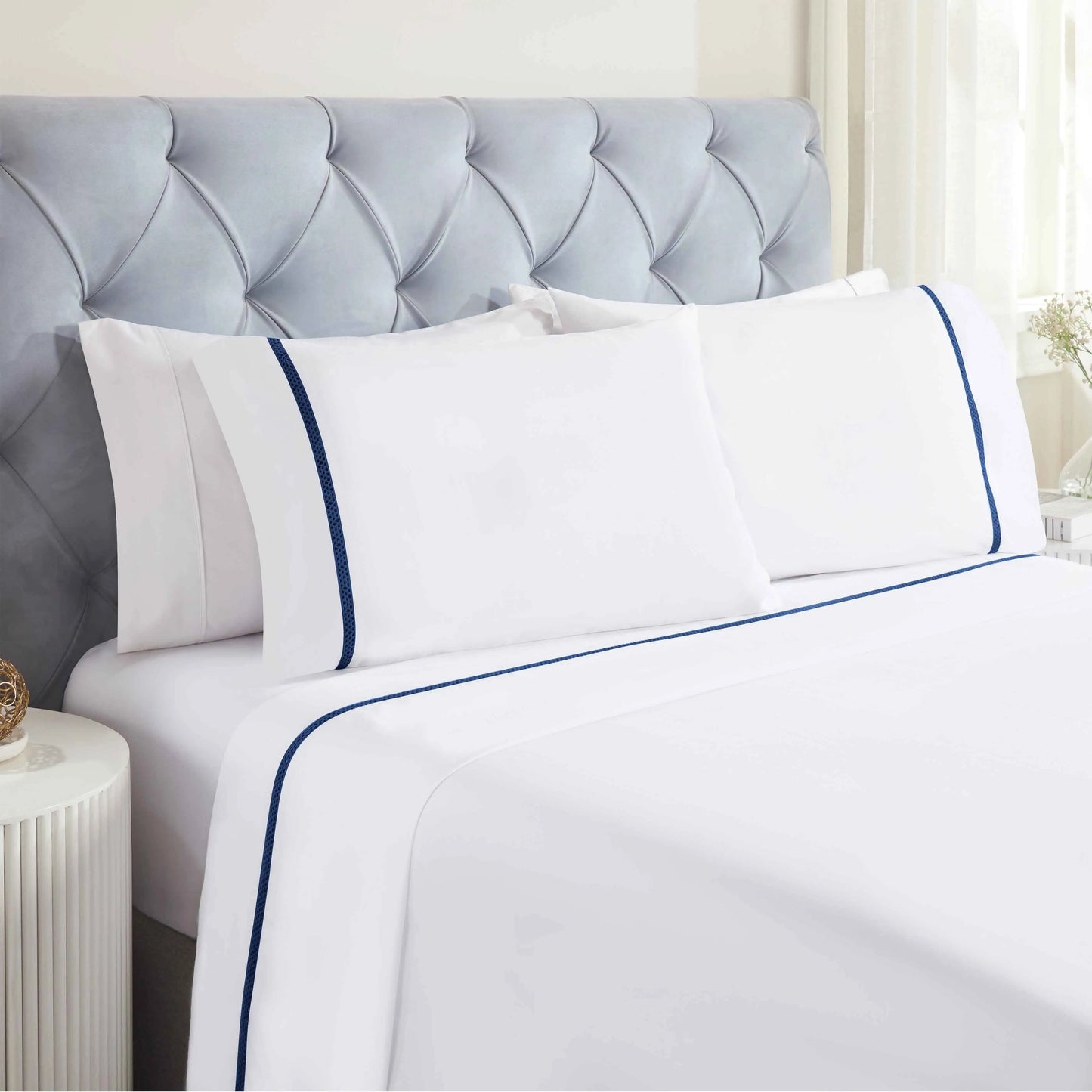 Riverton Cotton Cross-Stitch Embroidered Deep Pocket Bed Sheet Set