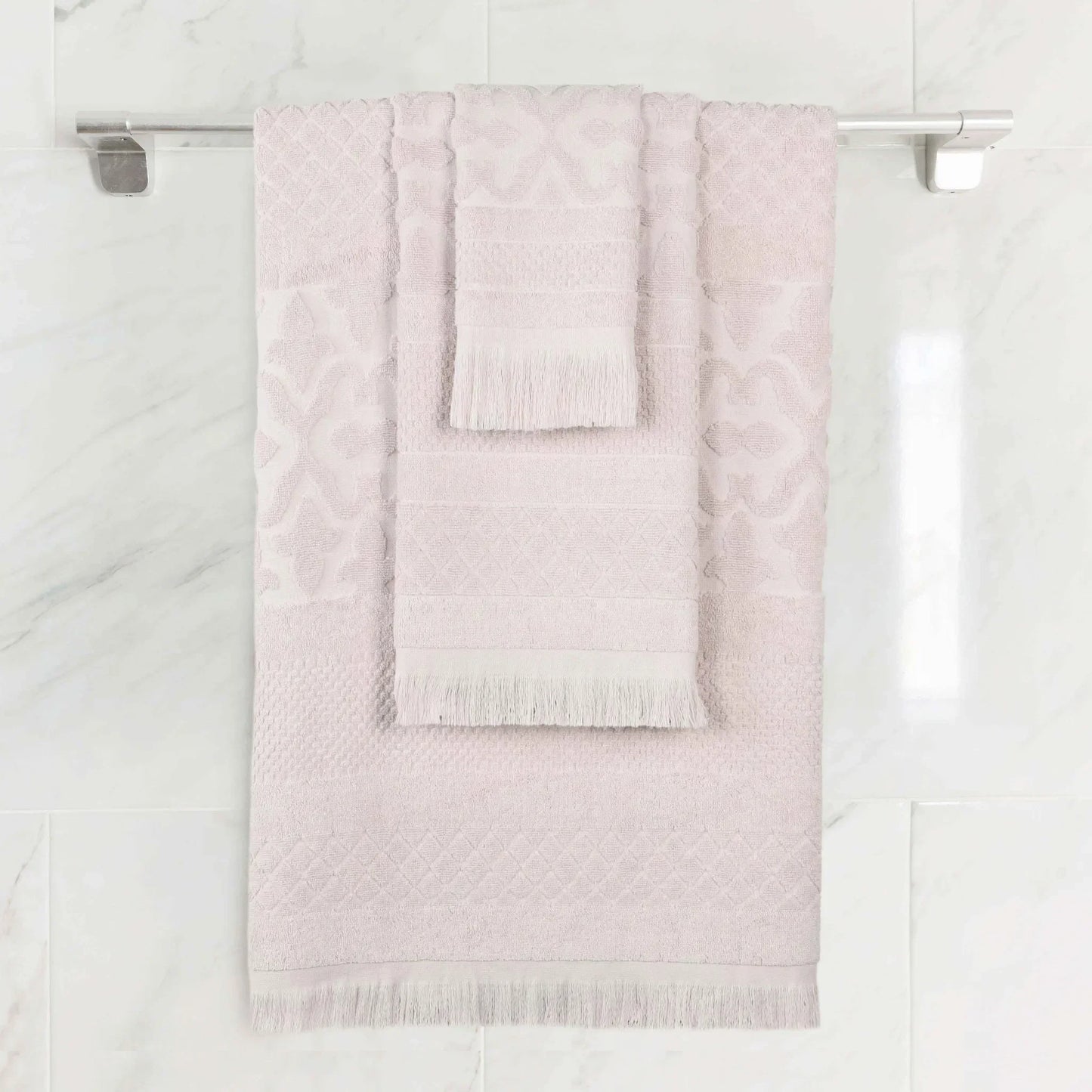 Rolla Cotton Geometric Jacquard Plush Soft Absorbent 3 Piece Towel Set