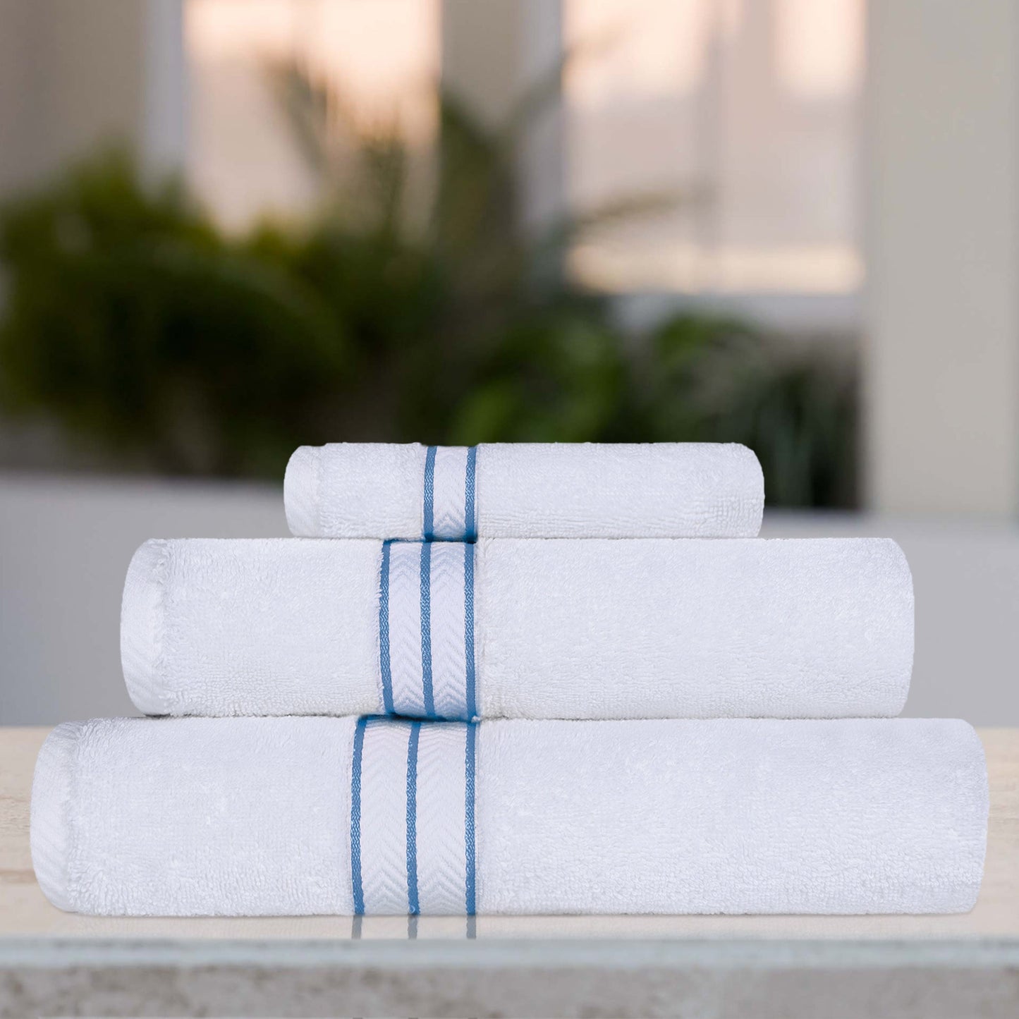Ultra-Plush Turkish Cotton Hotel Collection Super Absorbent Solid Luxury Bathroom Set - Light Blue