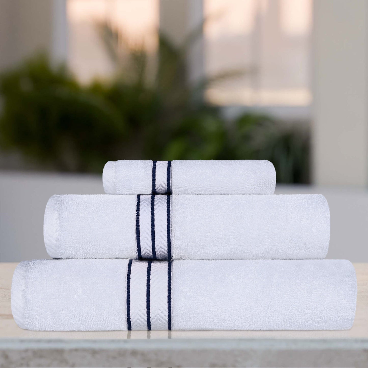 Ultra-Plush Turkish Cotton Hotel Collection Super Absorbent Solid Luxury Bathroom Set - Navy Blue