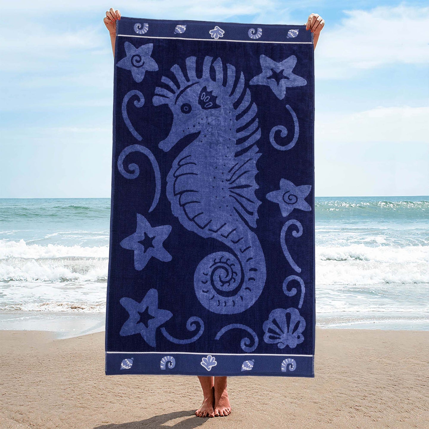Sea Horse Oversized Cotton 4 Piece Beach Towel Set