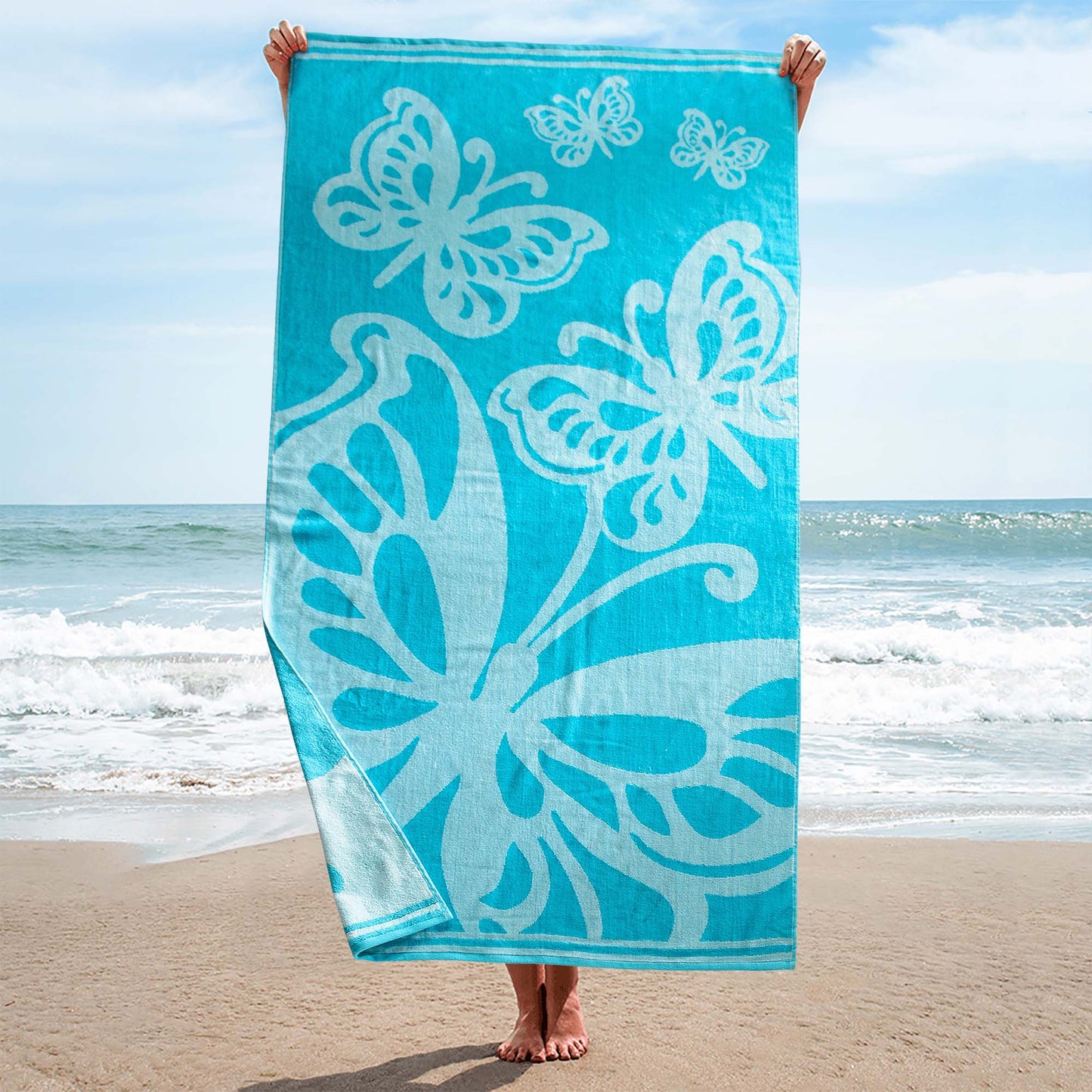 Cotton Oversized Butterflies 2 Piece Beach Towel Set