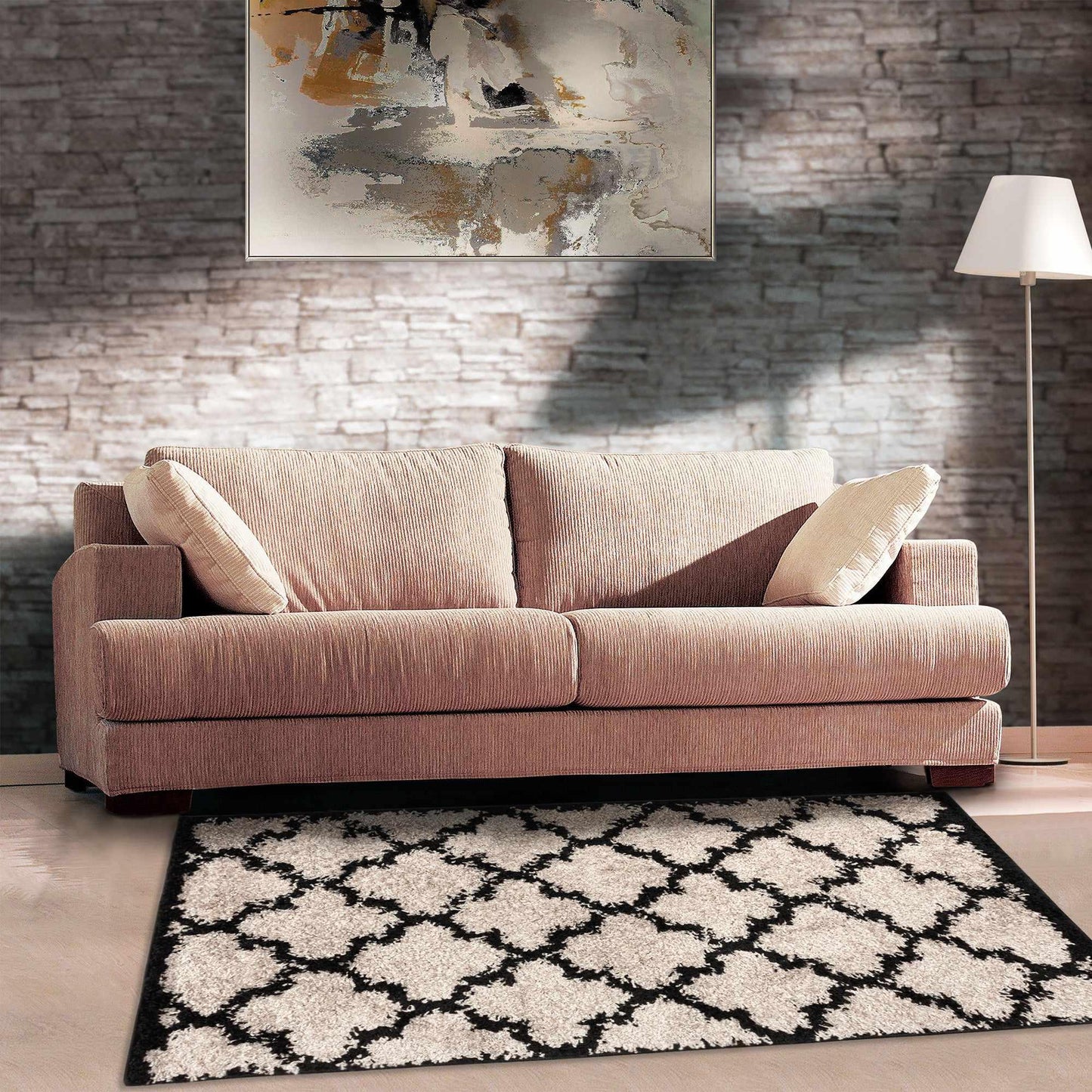 Superior Bengali Modern Geometric Lattice Trellis Indoor Shag Area Rug - Charcoal