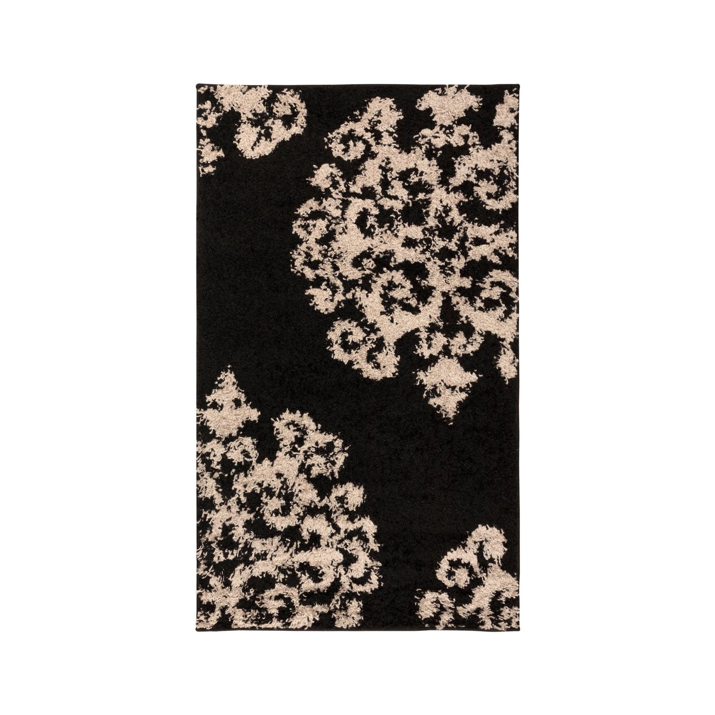 Superior Victorian Glam Floral Medallion Indoor Shag Area Rug -Black Chacrcoal
