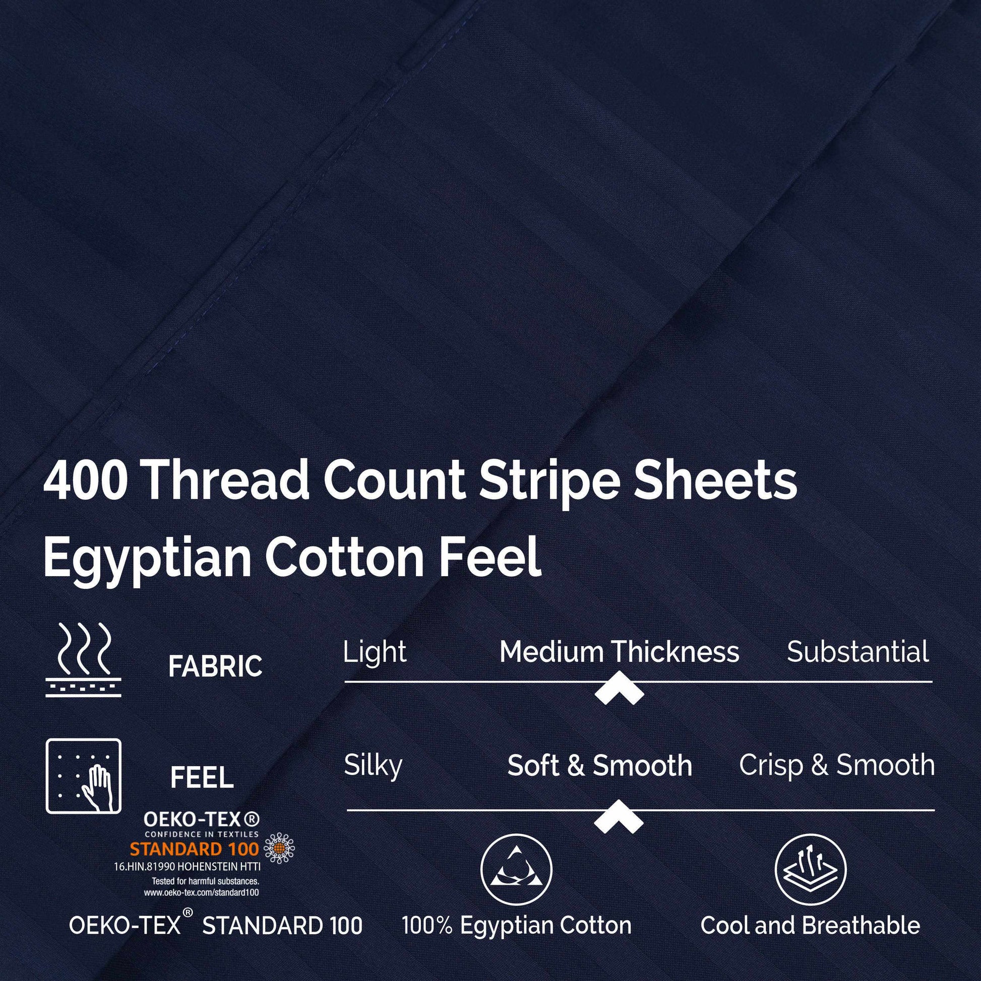 Superior 400 Thread Count Egyptian Cotton Stripe Sheet Set - Navy Blue