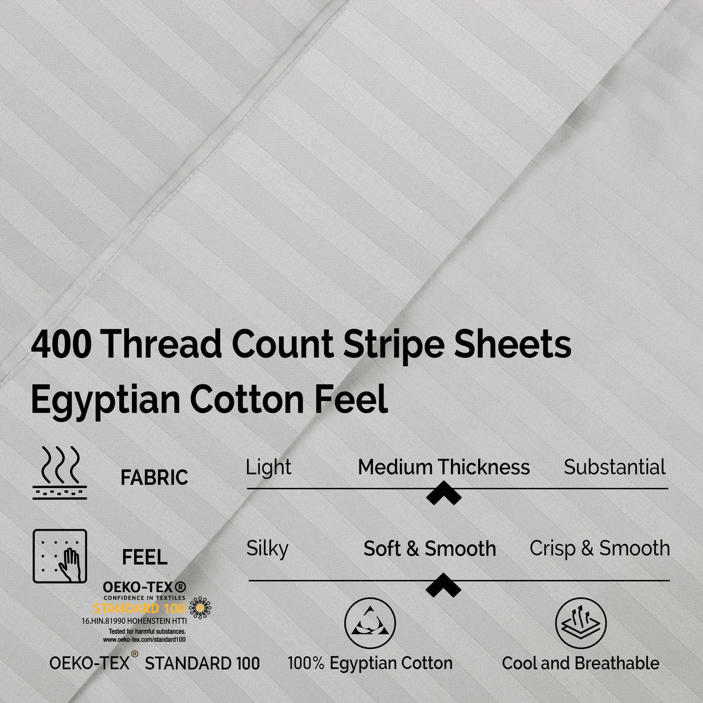 Superior 400 Thread Count Egyptian Cotton Stripe Sheet Set - Platinum