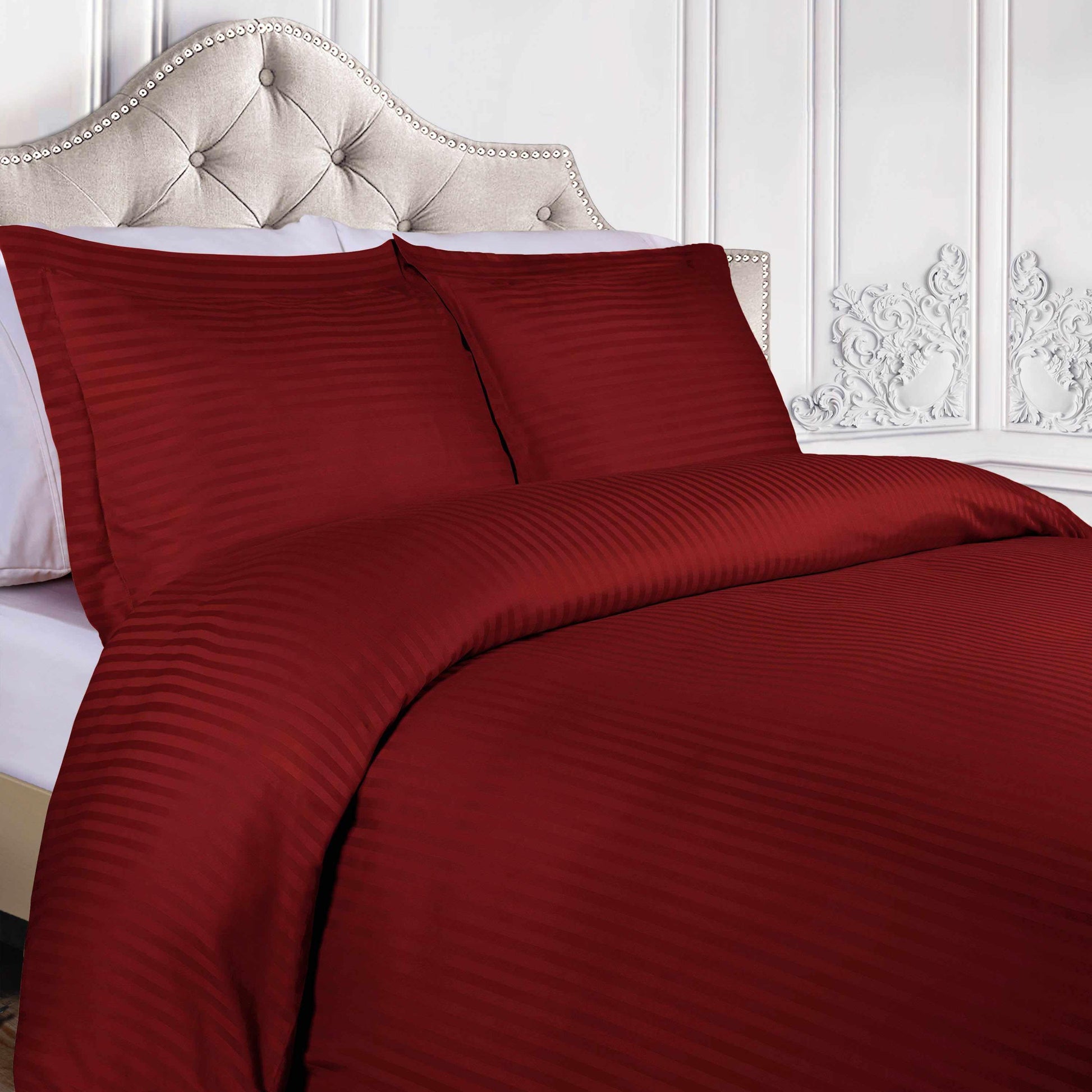 Superior 400 Thread Count Lightweight Stripe Egyptian Cotton Duvet Cover Set - Burgundy