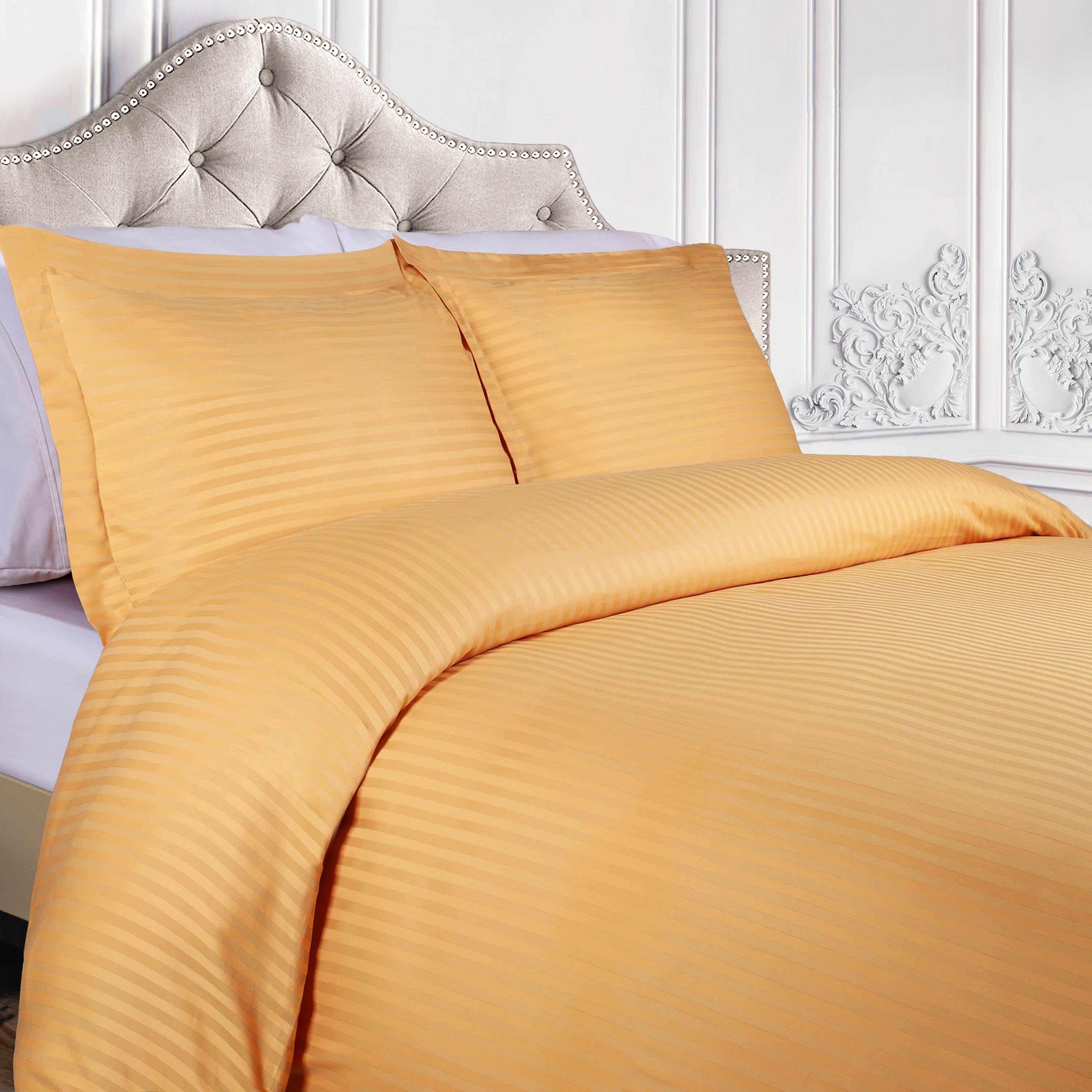 Superior 400 Thread Count Lightweight Stripe Egyptian Cotton Duvet Cover Set - Gold