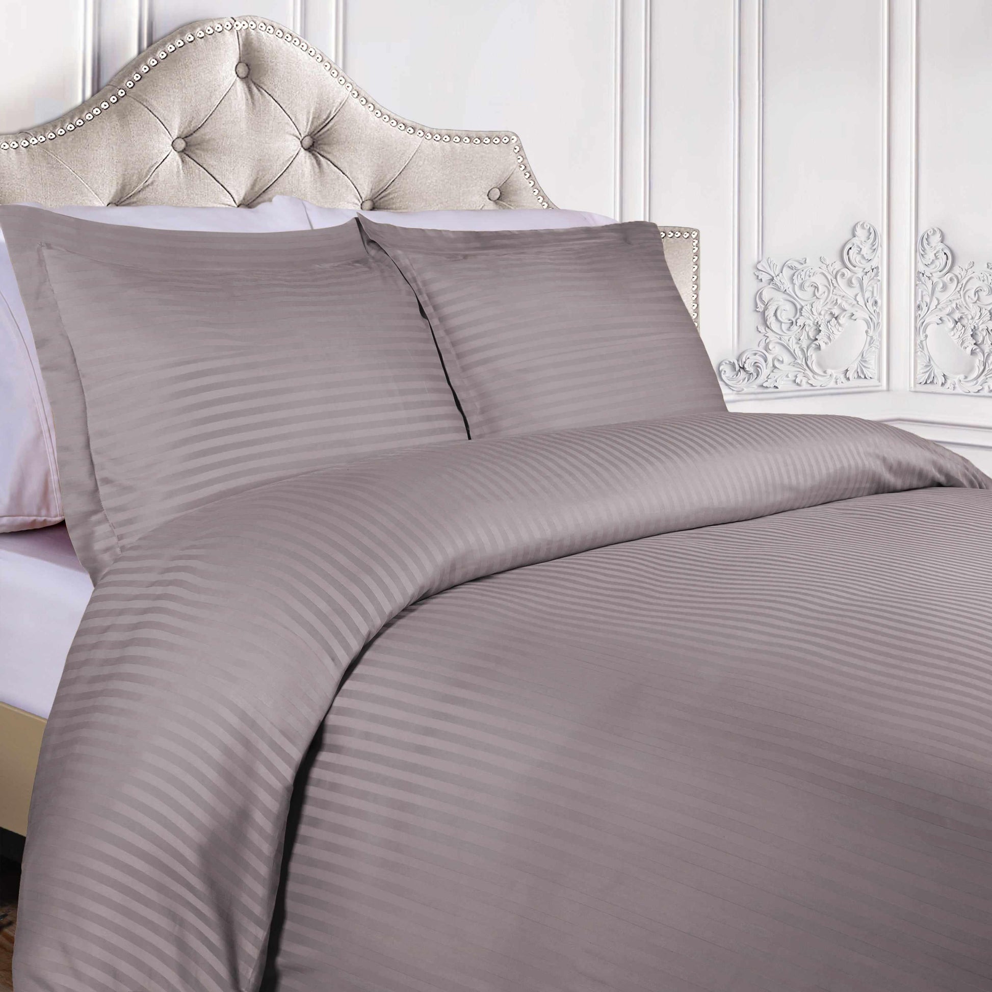Superior 400 Thread Count Lightweight Stripe Egyptian Cotton Duvet Cover Set - Grey