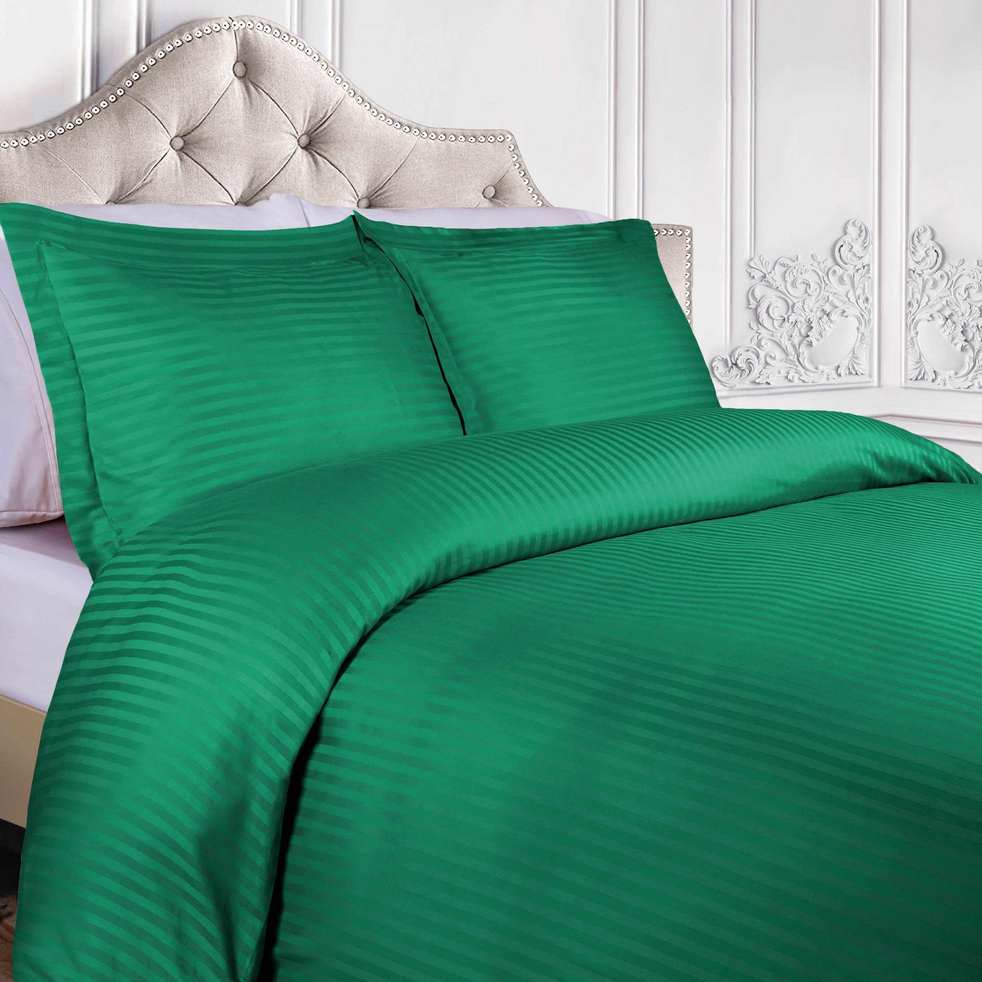 Superior 400 Thread Count Lightweight Stripe Egyptian Cotton Duvet Cover Set - Hunter Green