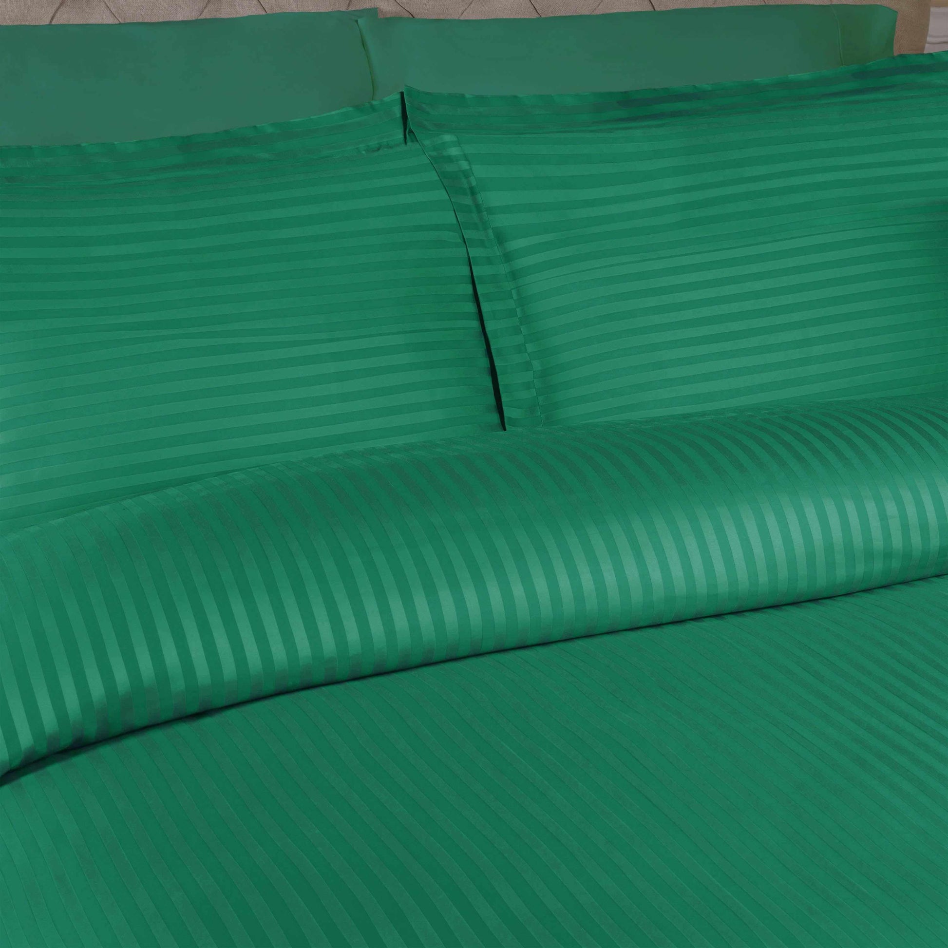 Superior 400 Thread Count Lightweight Stripe Egyptian Cotton Duvet Cover Set - Hunter Green