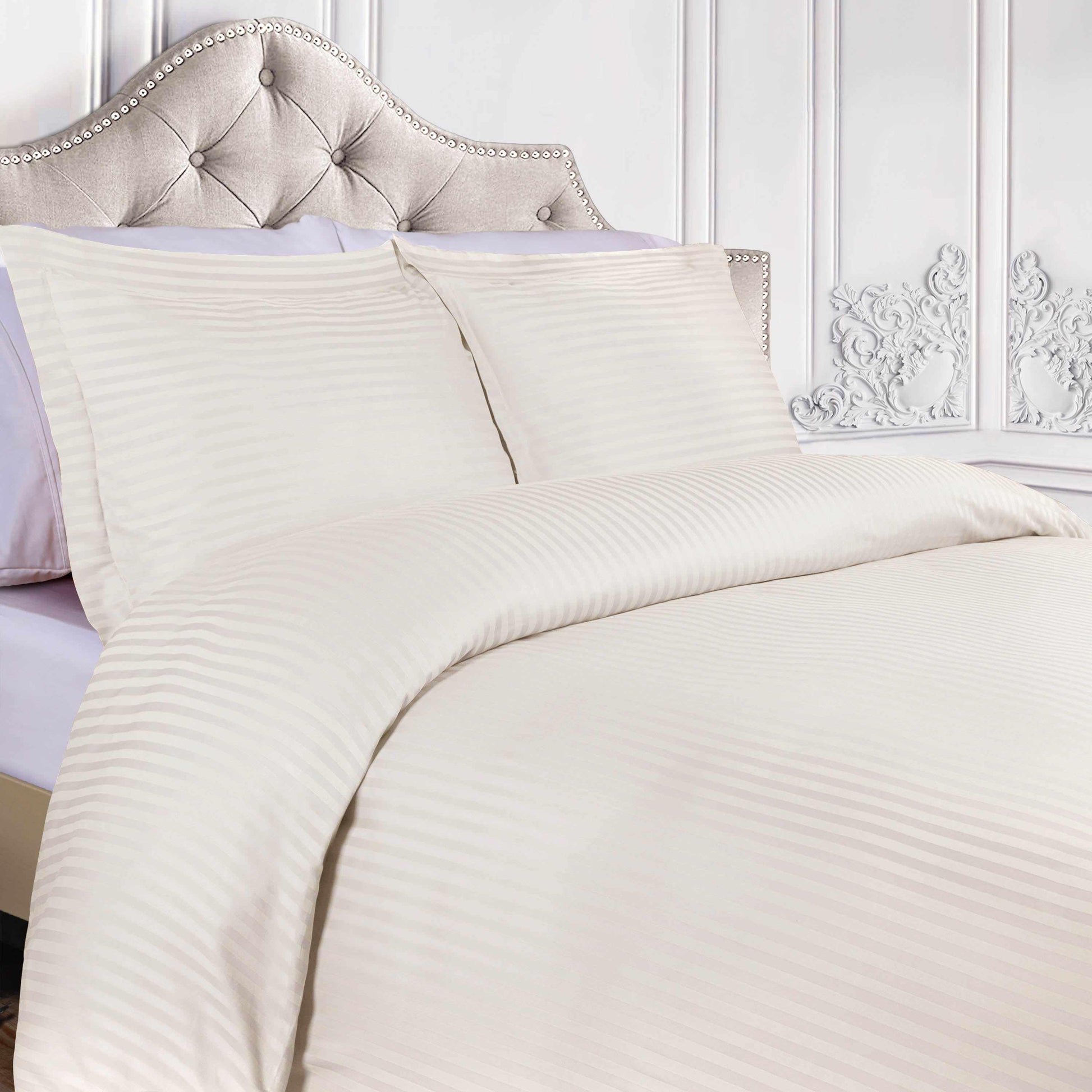 Superior 400 Thread Count Lightweight Stripe Egyptian Cotton Duvet Cover Set - Ivory