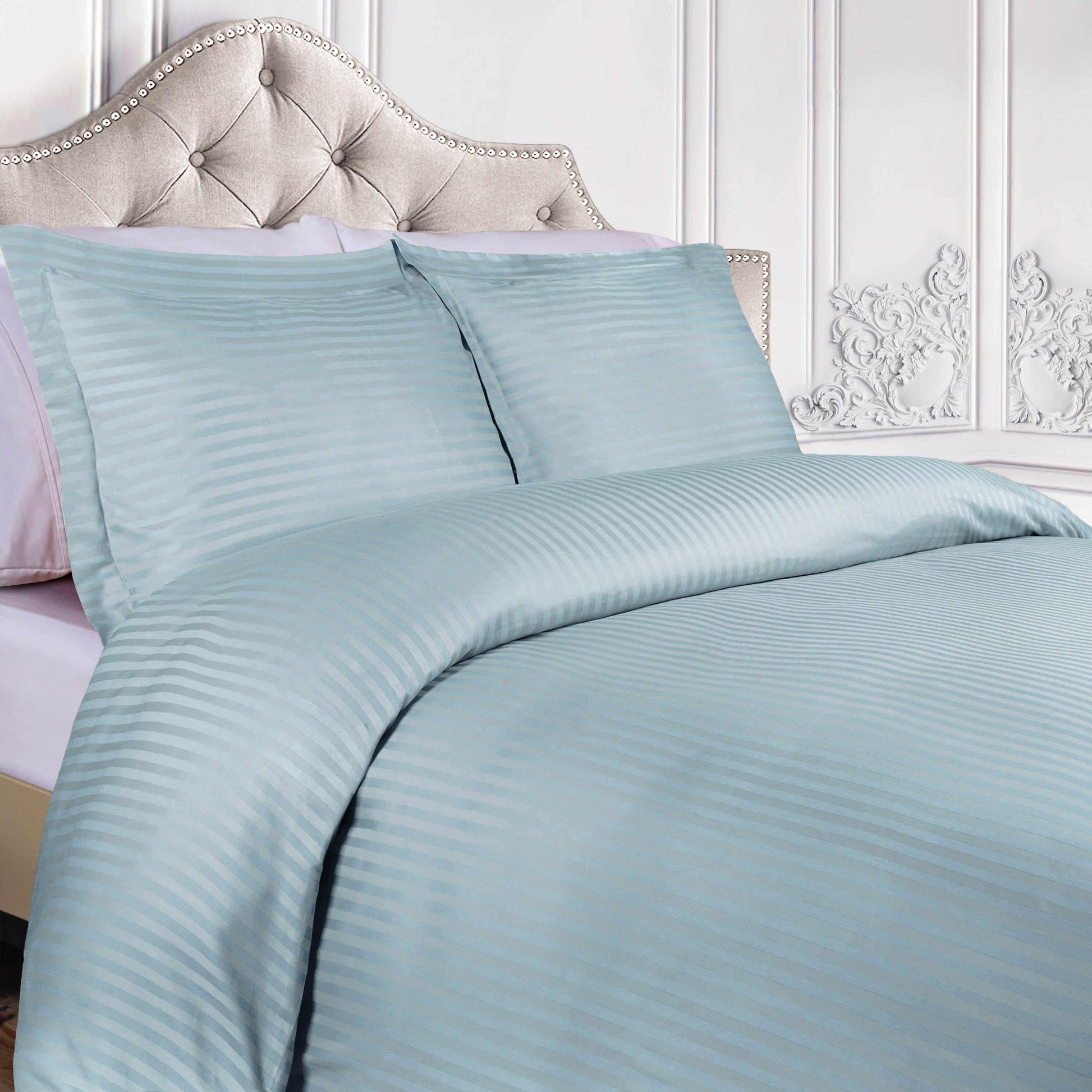 Superior 400 Thread Count Lightweight Stripe Egyptian Cotton Duvet Cover Set - Light Blue